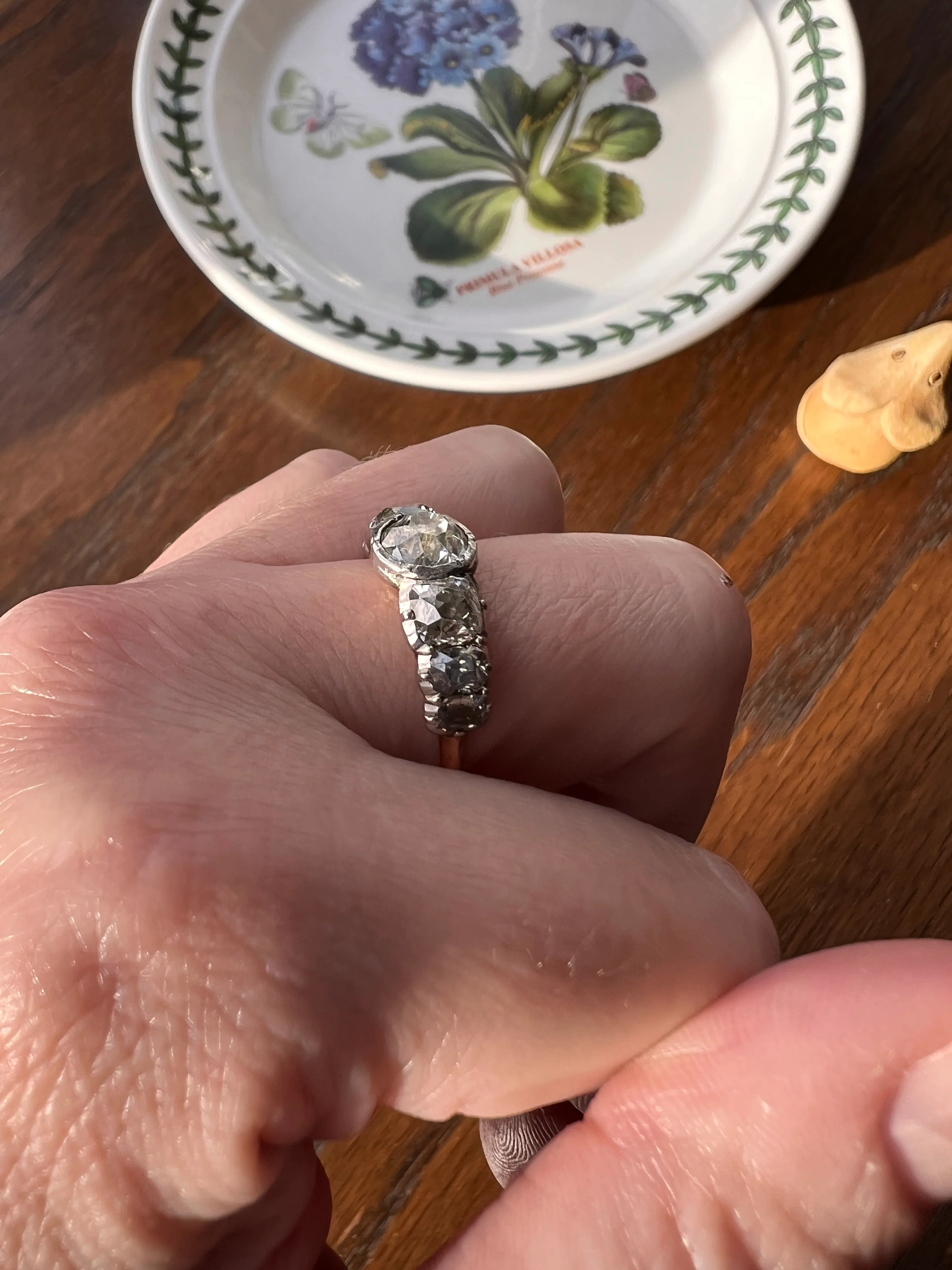 Chunky Three Carat Peruzzi Old Mine Cut DIAMOND Antique Domed Seven Stone HALF HOOP 18k Gold Ring Georgian Band - Image 13