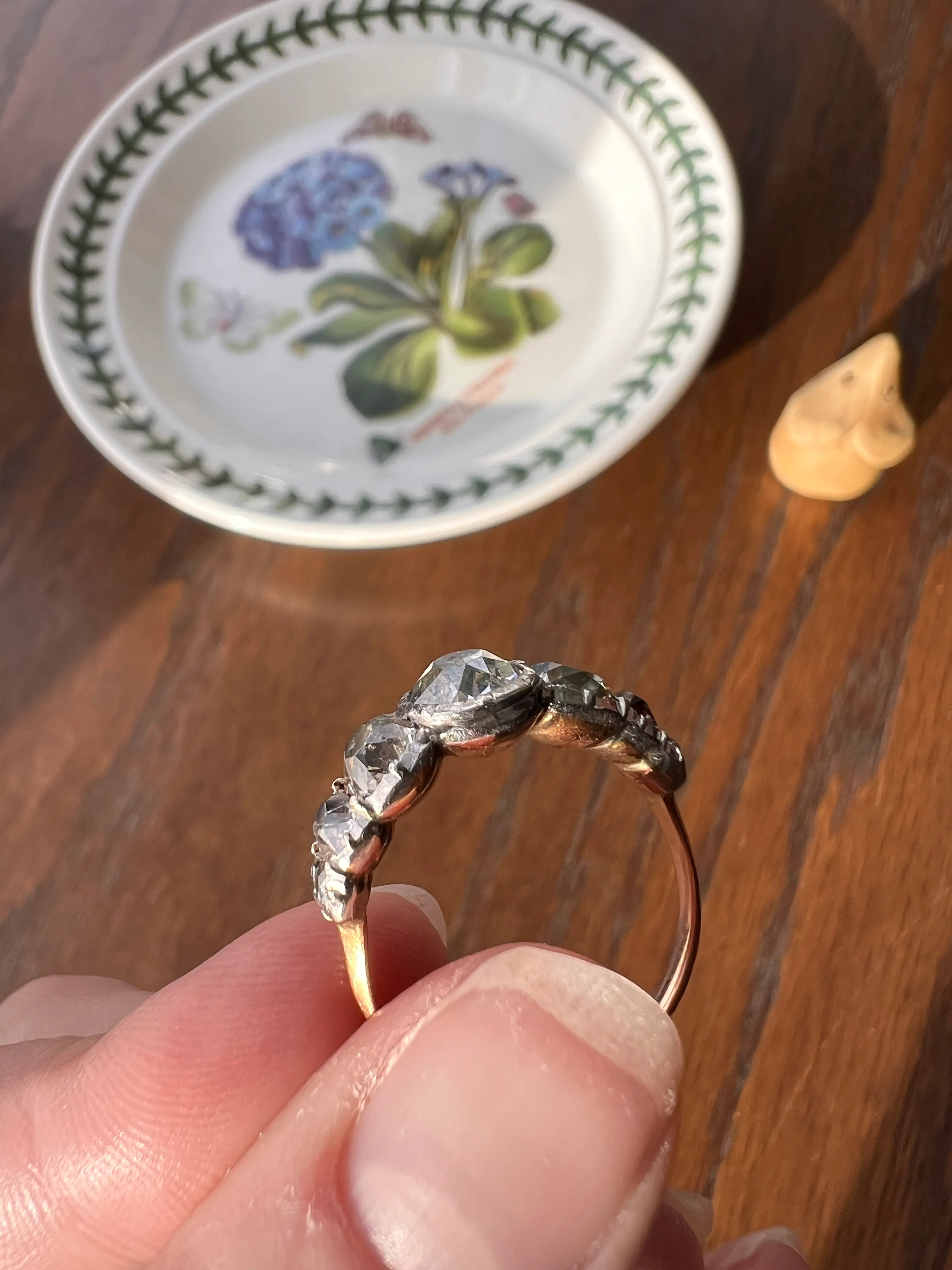 Chunky Three Carat Peruzzi Old Mine Cut DIAMOND Antique Domed Seven Stone HALF HOOP 18k Gold Ring Georgian Band - Image 14