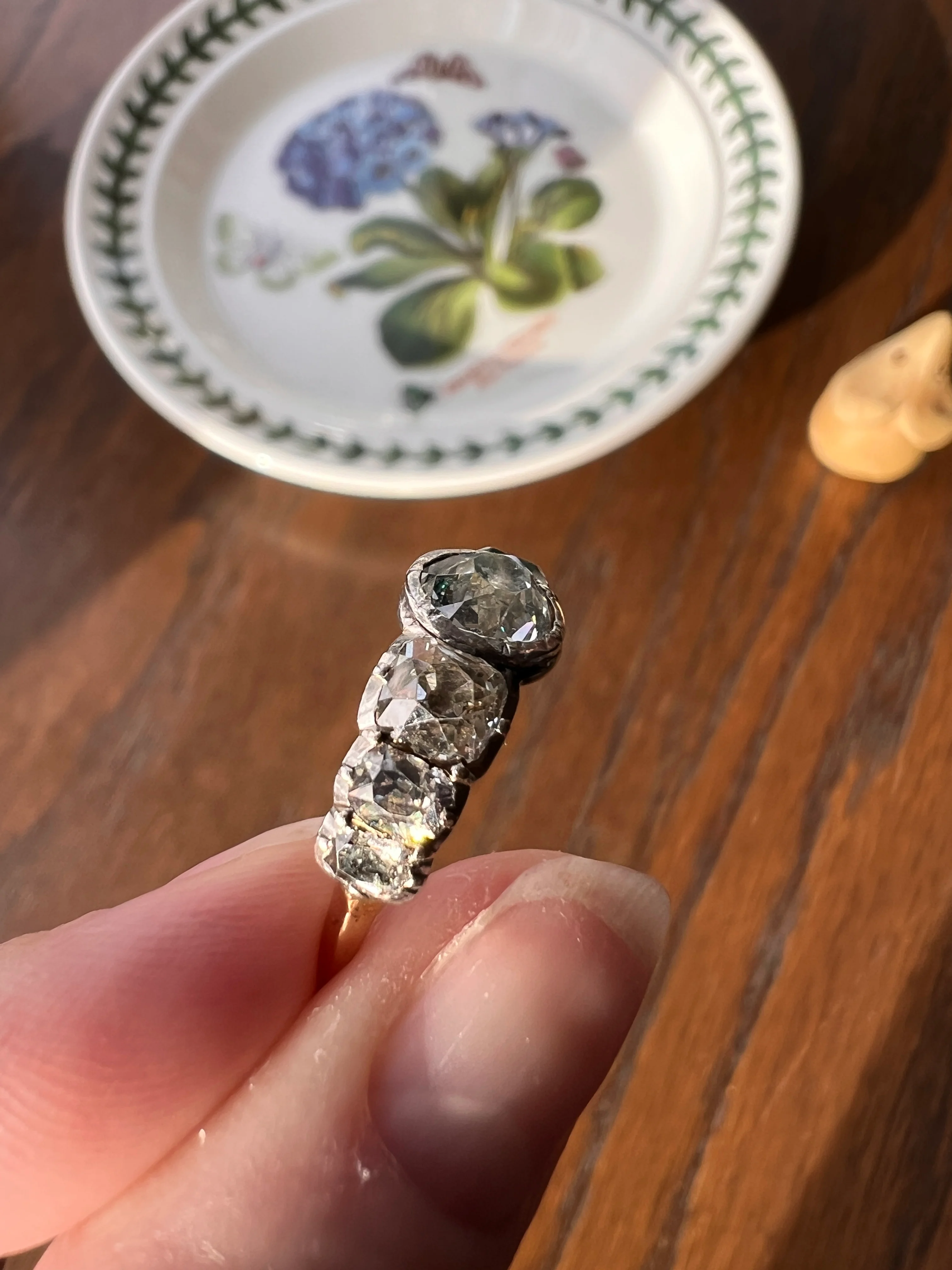 Chunky Three Carat Peruzzi Old Mine Cut DIAMOND Antique Domed Seven Stone HALF HOOP 18k Gold Ring Georgian Band - Image 15