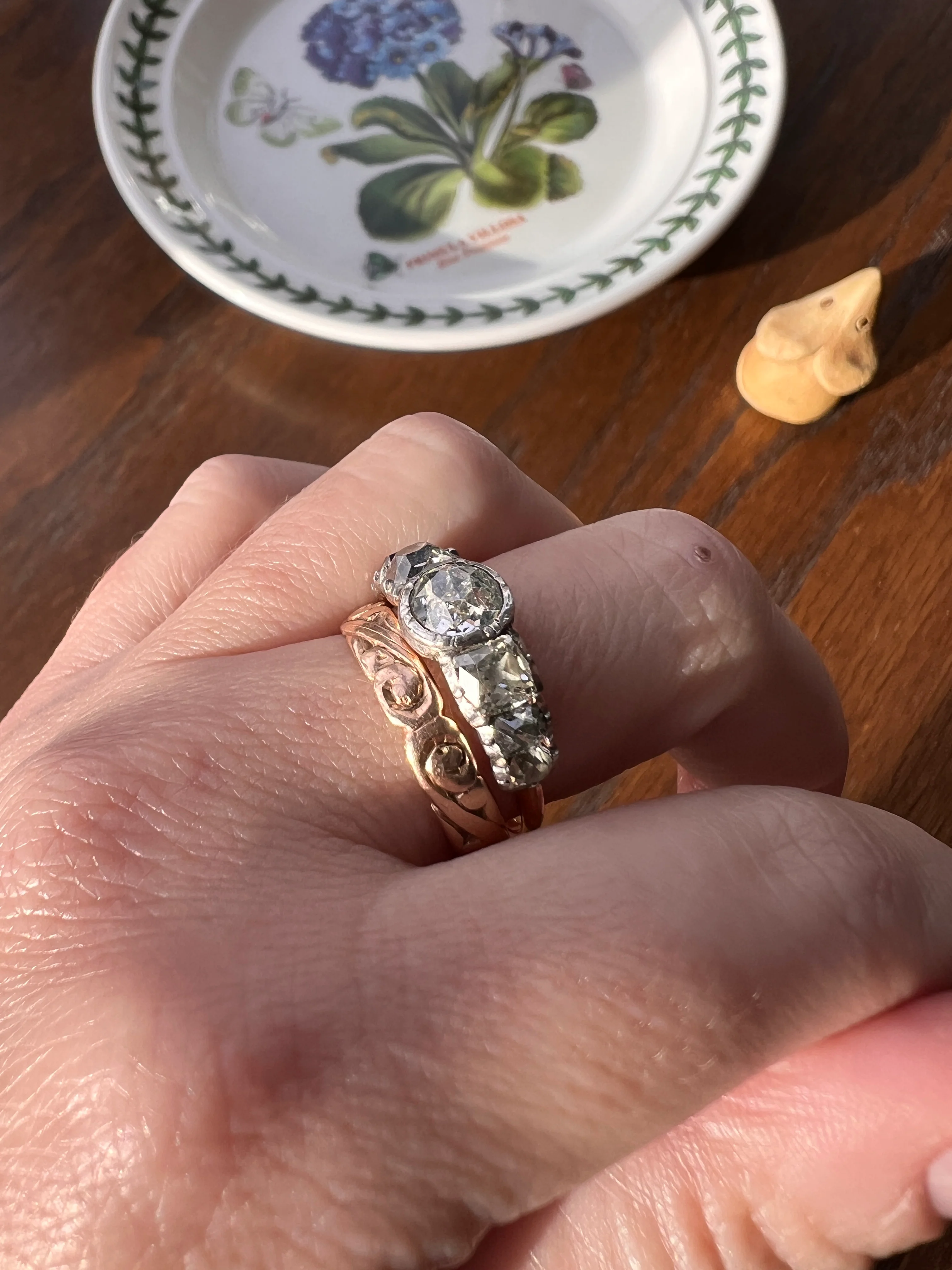Chunky Three Carat Peruzzi Old Mine Cut DIAMOND Antique Domed Seven Stone HALF HOOP 18k Gold Ring Georgian Band - Image 16