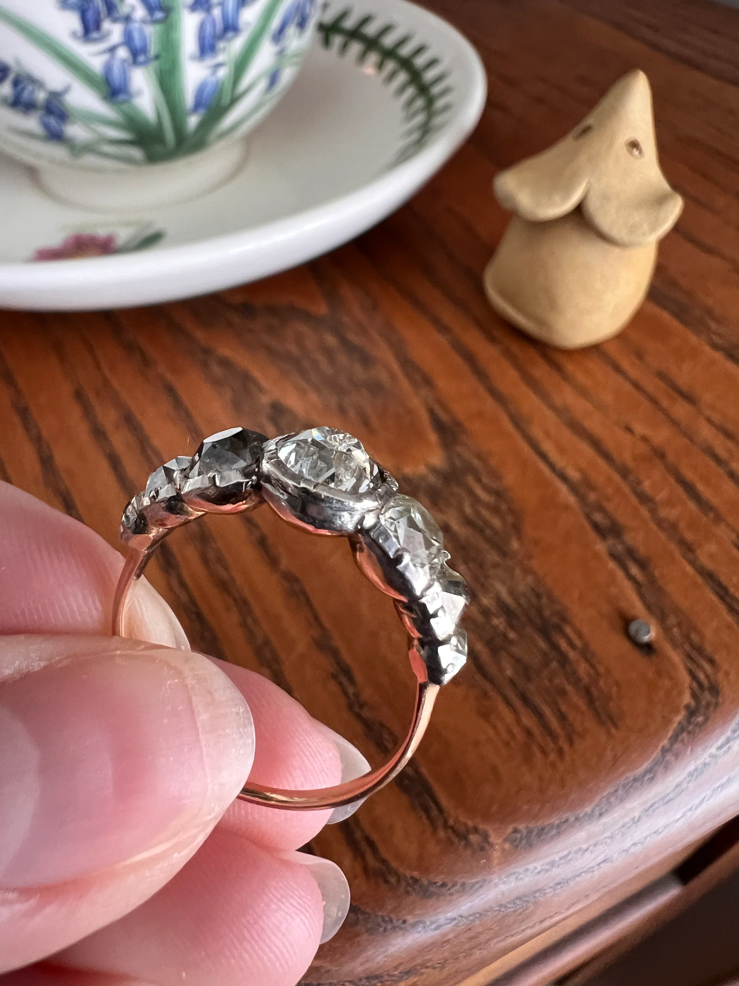 Chunky Three Carat Peruzzi Old Mine Cut DIAMOND Antique Domed Seven Stone HALF HOOP 18k Gold Ring Georgian Band - Image 17