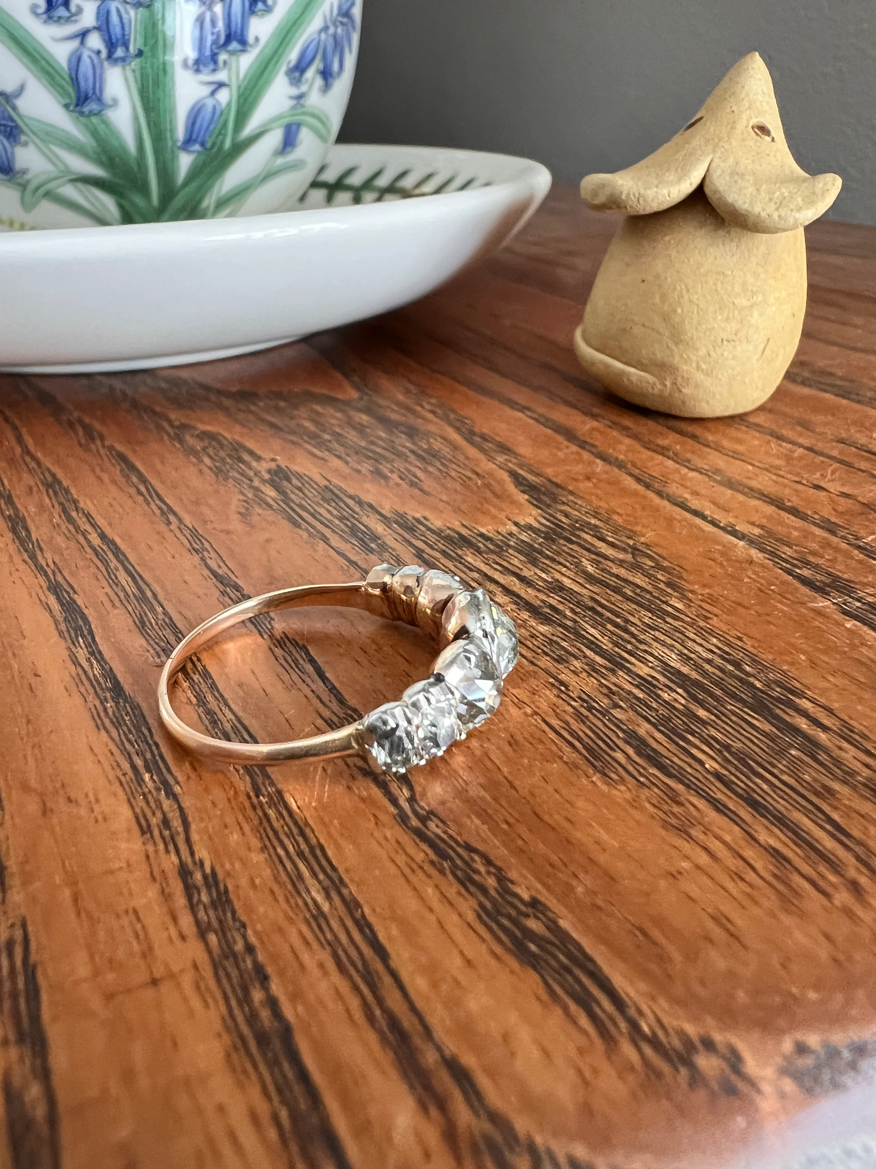 Chunky Three Carat Peruzzi Old Mine Cut DIAMOND Antique Domed Seven Stone HALF HOOP 18k Gold Ring Georgian Band - Image 18