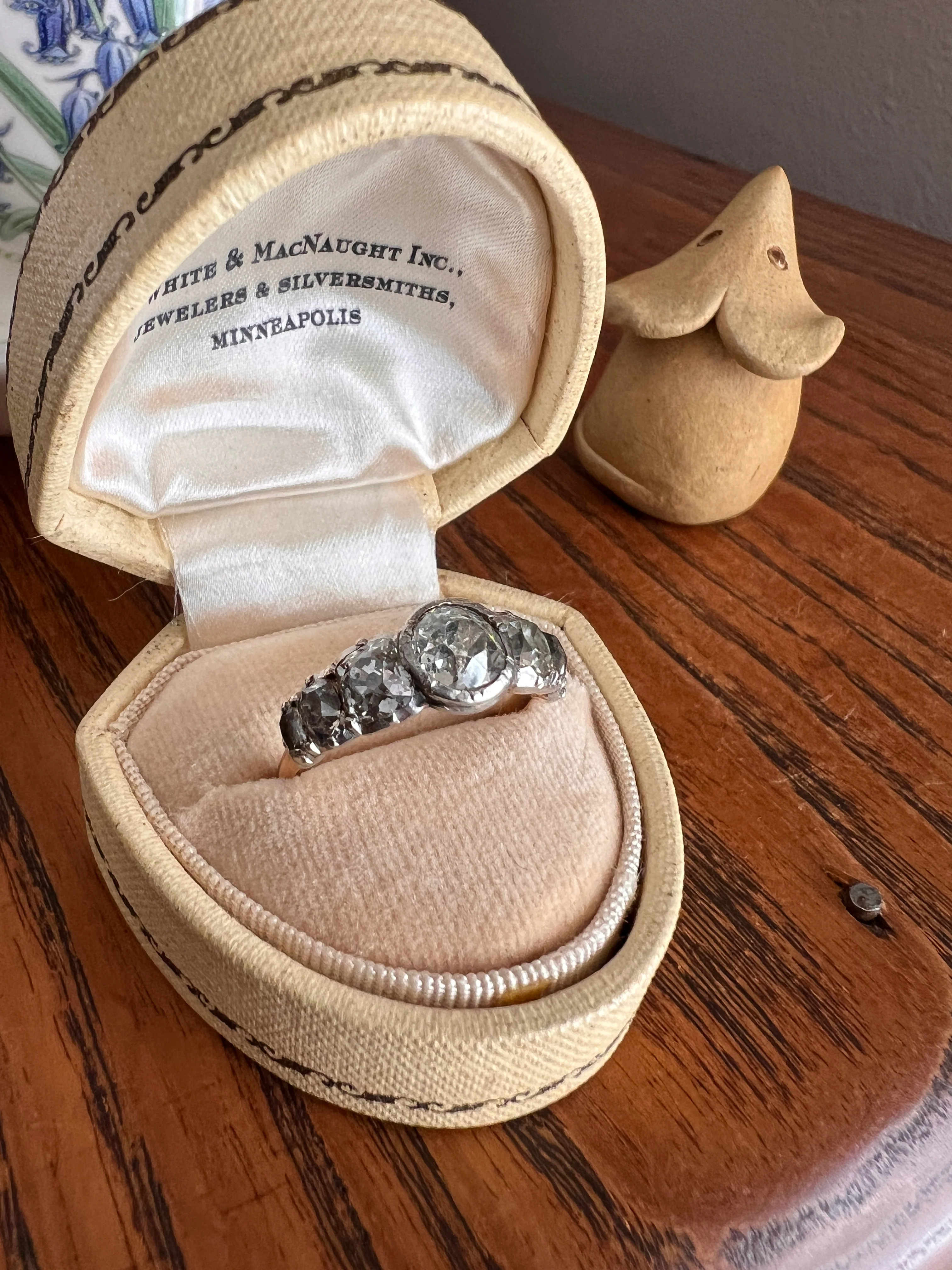 Chunky Three Carat Peruzzi Old Mine Cut DIAMOND Antique Domed Seven Stone HALF HOOP 18k Gold Ring Georgian Band - Image 21