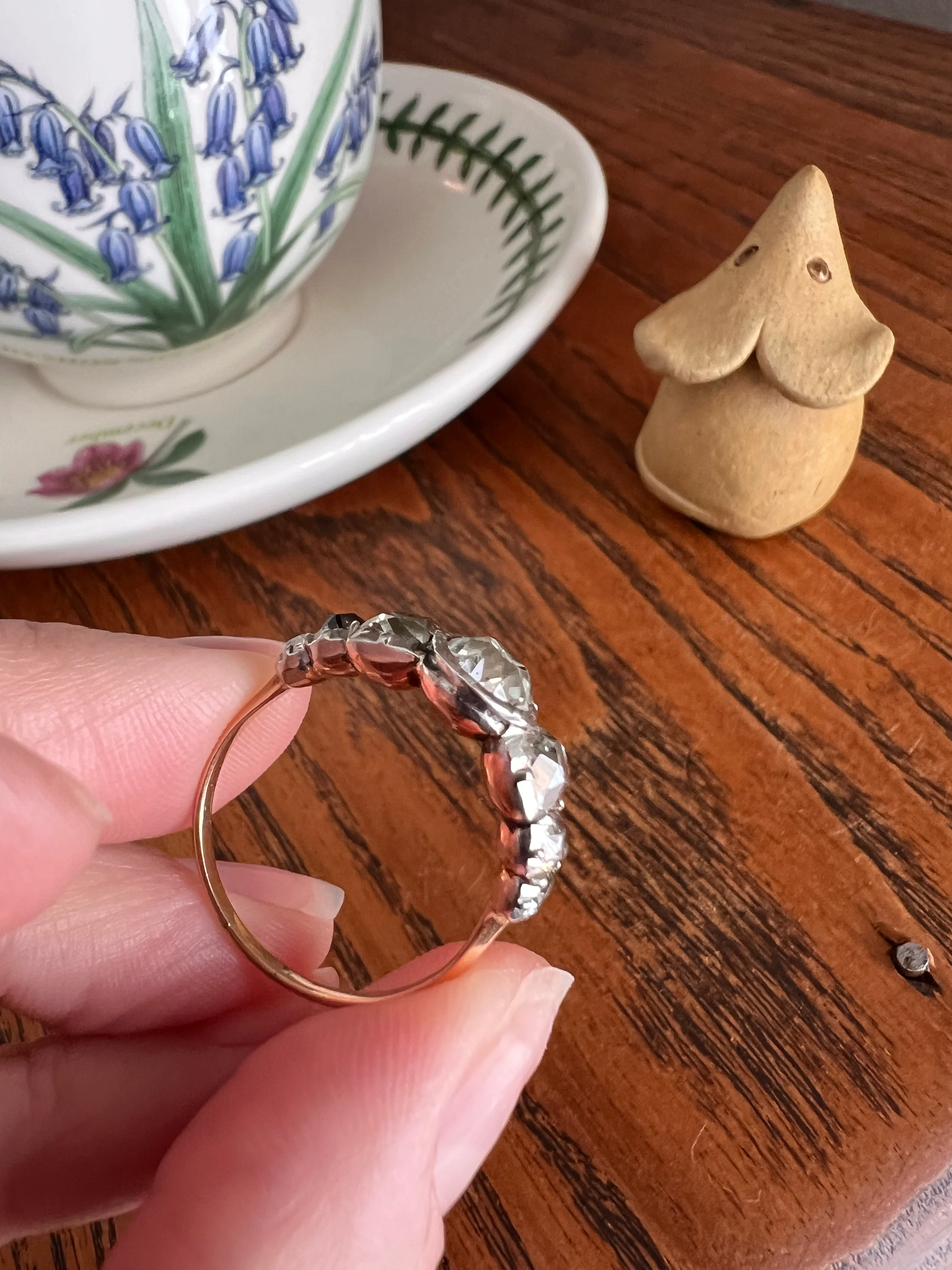Chunky Three Carat Peruzzi Old Mine Cut DIAMOND Antique Domed Seven Stone HALF HOOP 18k Gold Ring Georgian Band - Image 22