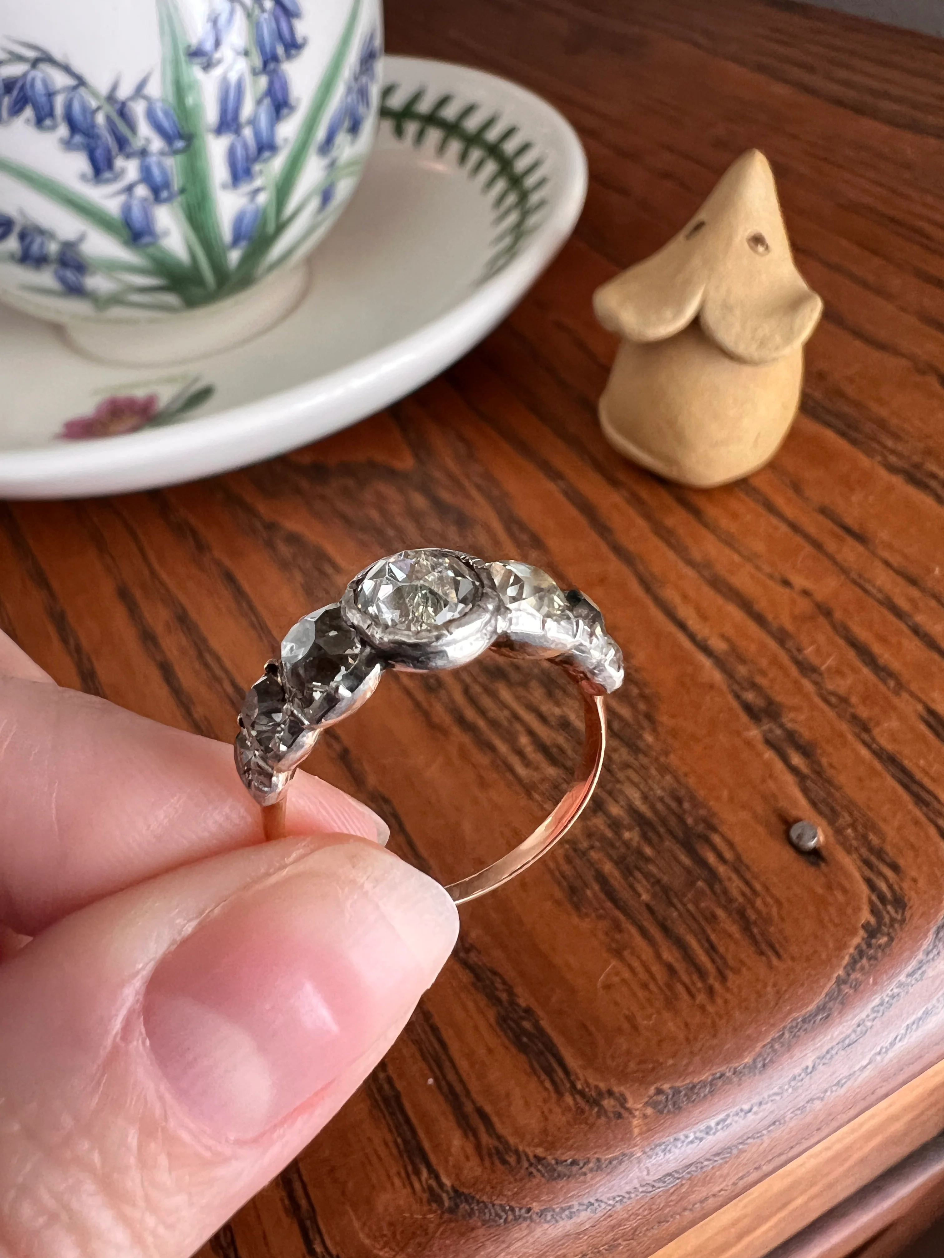 Chunky Three Carat Peruzzi Old Mine Cut DIAMOND Antique Domed Seven Stone HALF HOOP 18k Gold Ring Georgian Band - Image 23