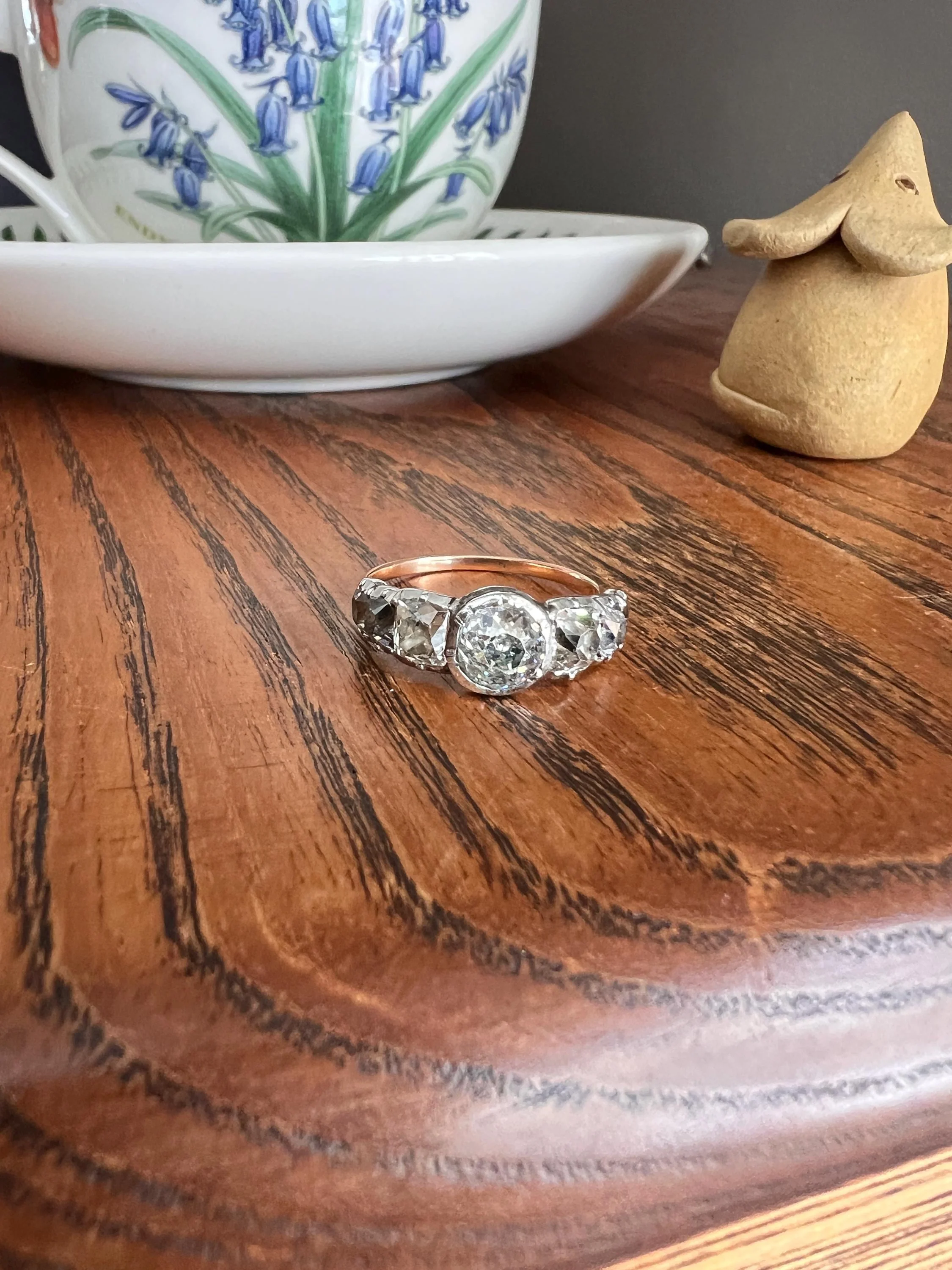 Chunky Three Carat Peruzzi Old Mine Cut DIAMOND Antique Domed Seven Stone HALF HOOP 18k Gold Ring Georgian Band - Image 5