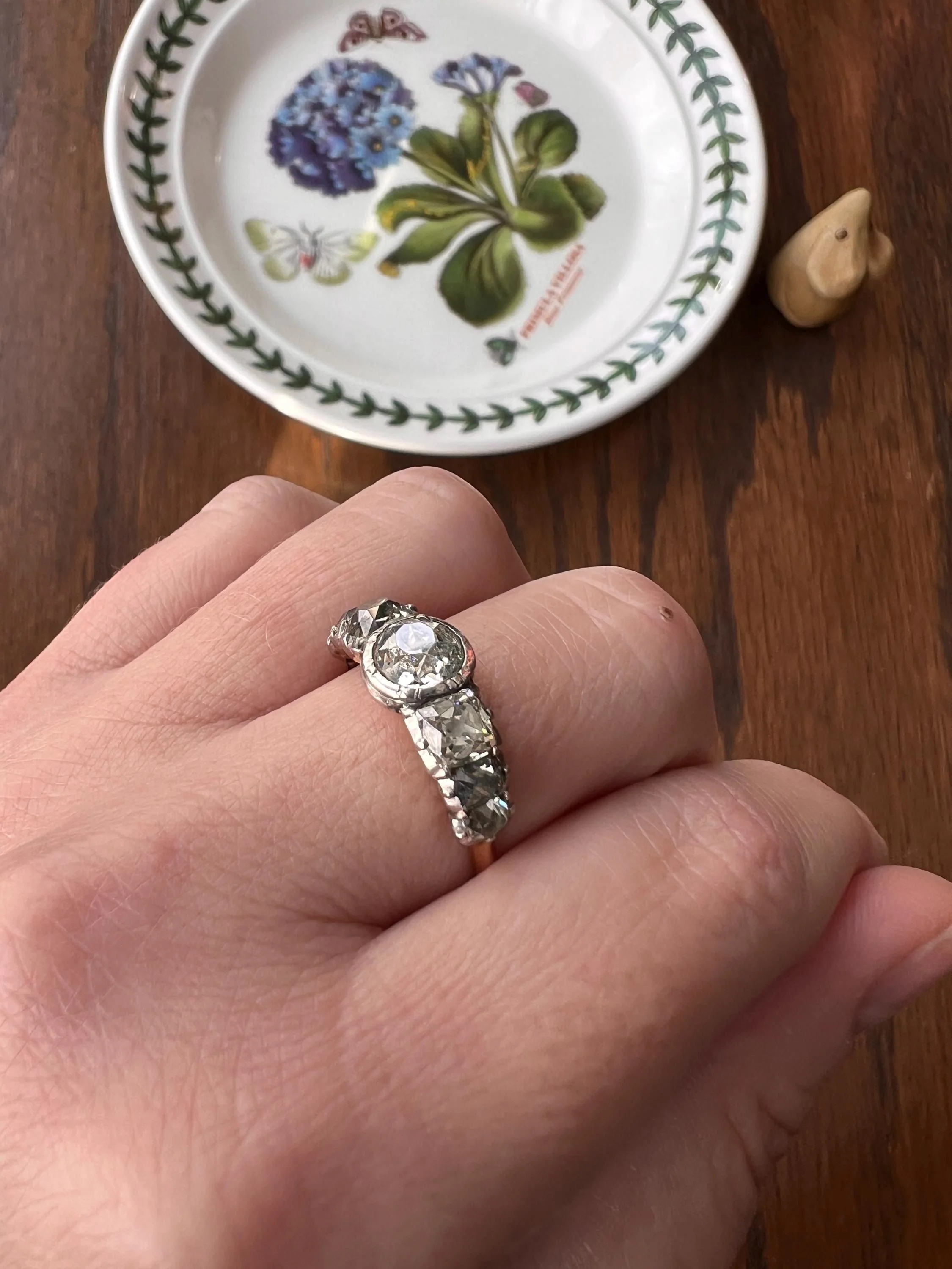 Chunky Three Carat Peruzzi Old Mine Cut DIAMOND Antique Domed Seven Stone HALF HOOP 18k Gold Ring Georgian Band - Image 6