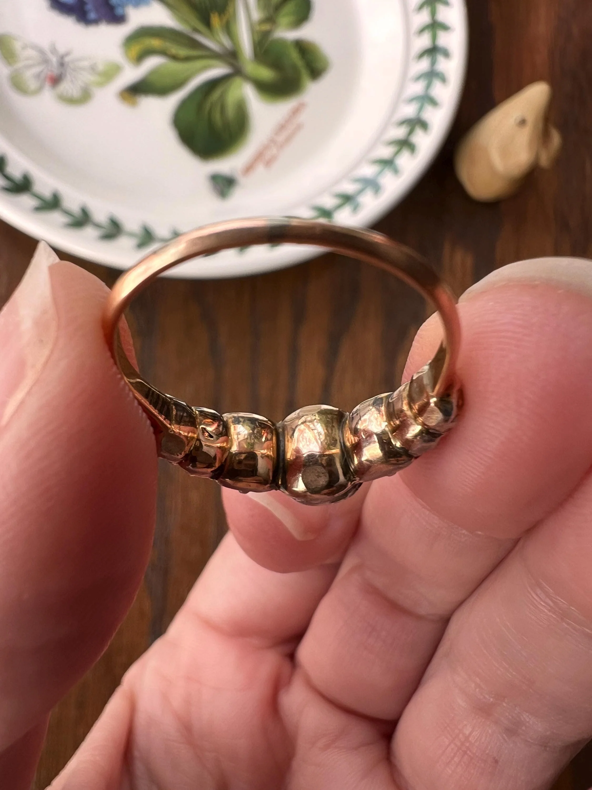 Chunky Three Carat Peruzzi Old Mine Cut DIAMOND Antique Domed Seven Stone HALF HOOP 18k Gold Ring Georgian Band - Image 7