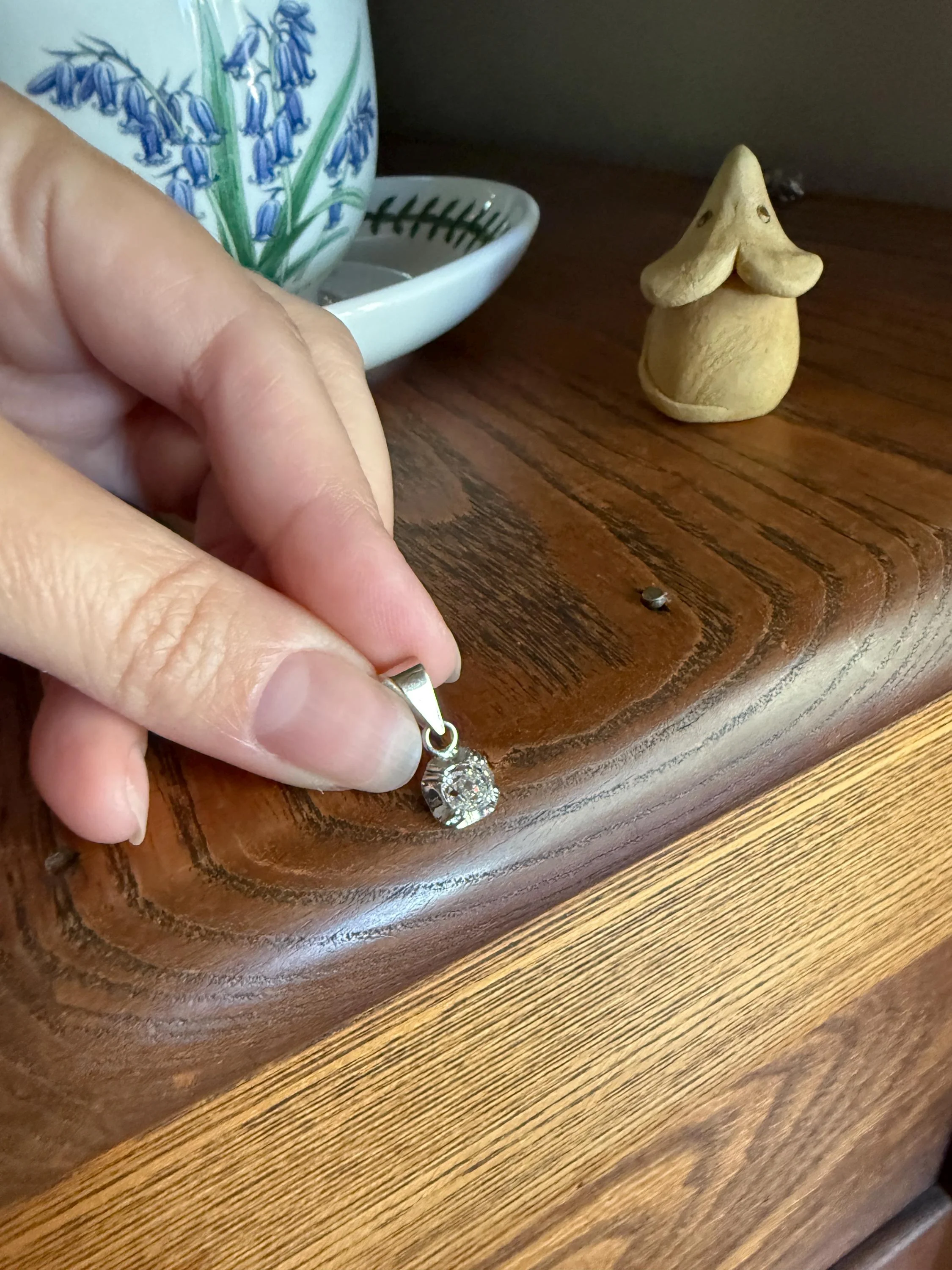 CHUNKY Eye Clean .6 Carat Old Mine Cut DIAMOND Antique 18k White Gold & Platinum Buttercup Pendant - Image 10