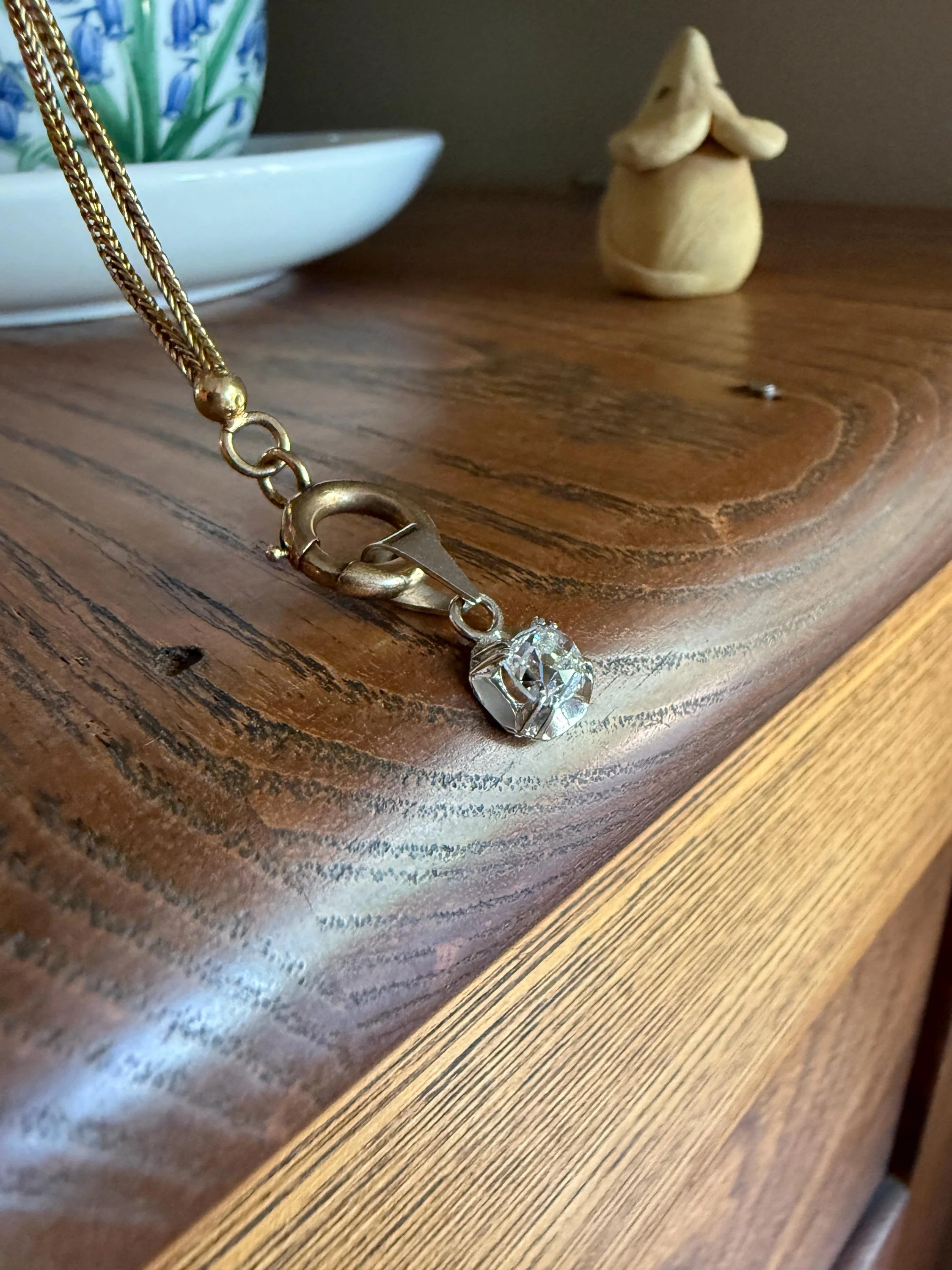 CHUNKY Eye Clean .6 Carat Old Mine Cut DIAMOND Antique 18k White Gold & Platinum Buttercup Pendant - Image 11