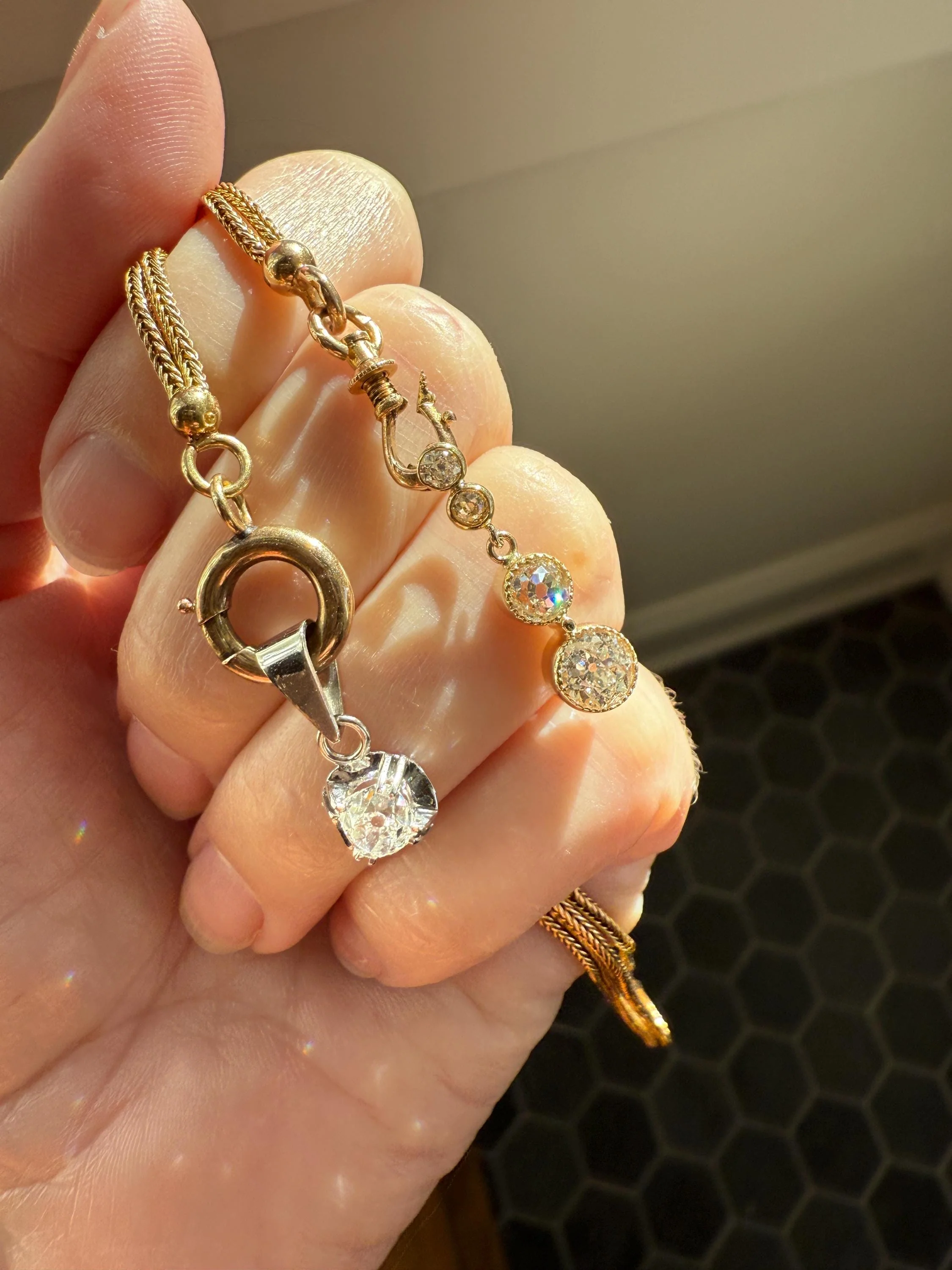 CHUNKY Eye Clean .6 Carat Old Mine Cut DIAMOND Antique 18k White Gold & Platinum Buttercup Pendant - Image 16