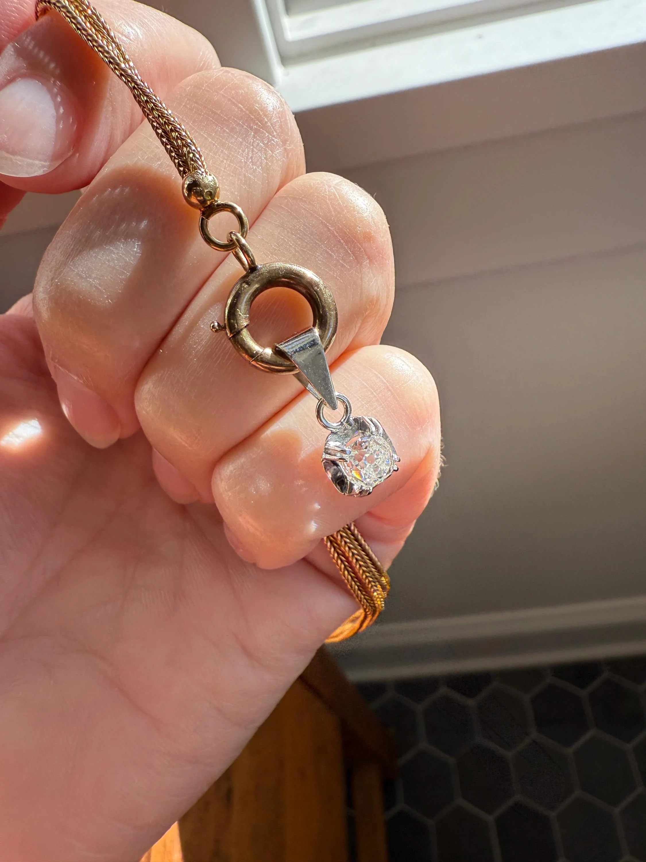 CHUNKY Eye Clean .6 Carat Old Mine Cut DIAMOND Antique 18k White Gold & Platinum Buttercup Pendant - Image 2