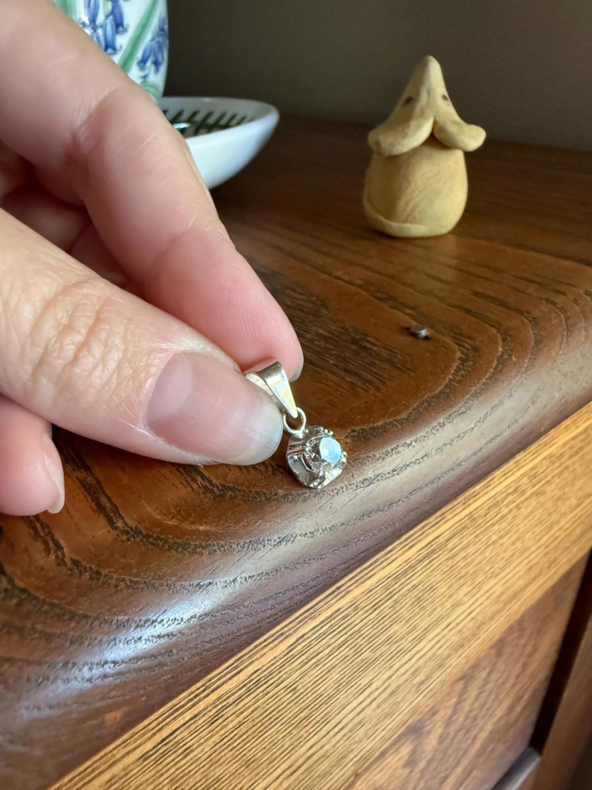 CHUNKY Eye Clean .6 Carat Old Mine Cut DIAMOND Antique 18k White Gold & Platinum Buttercup Pendant - Image 8