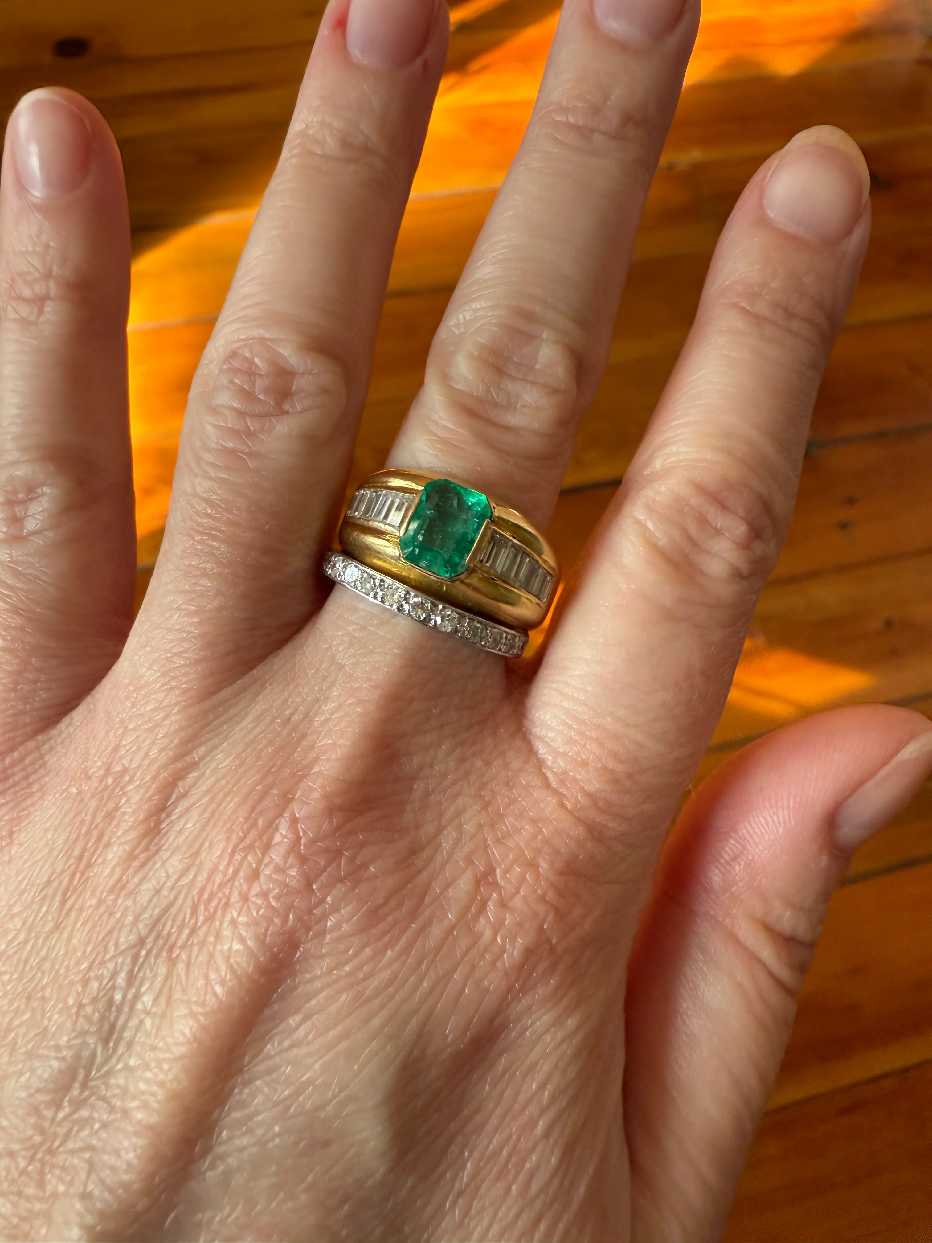 Chunky Green EMERALD Baguette Cut DIAMOND 6g 18k Gold Solid Vintage Gypsy Ring Domed Retro Wide Band Natural Geometric Stacker Man Unisex - Image 21