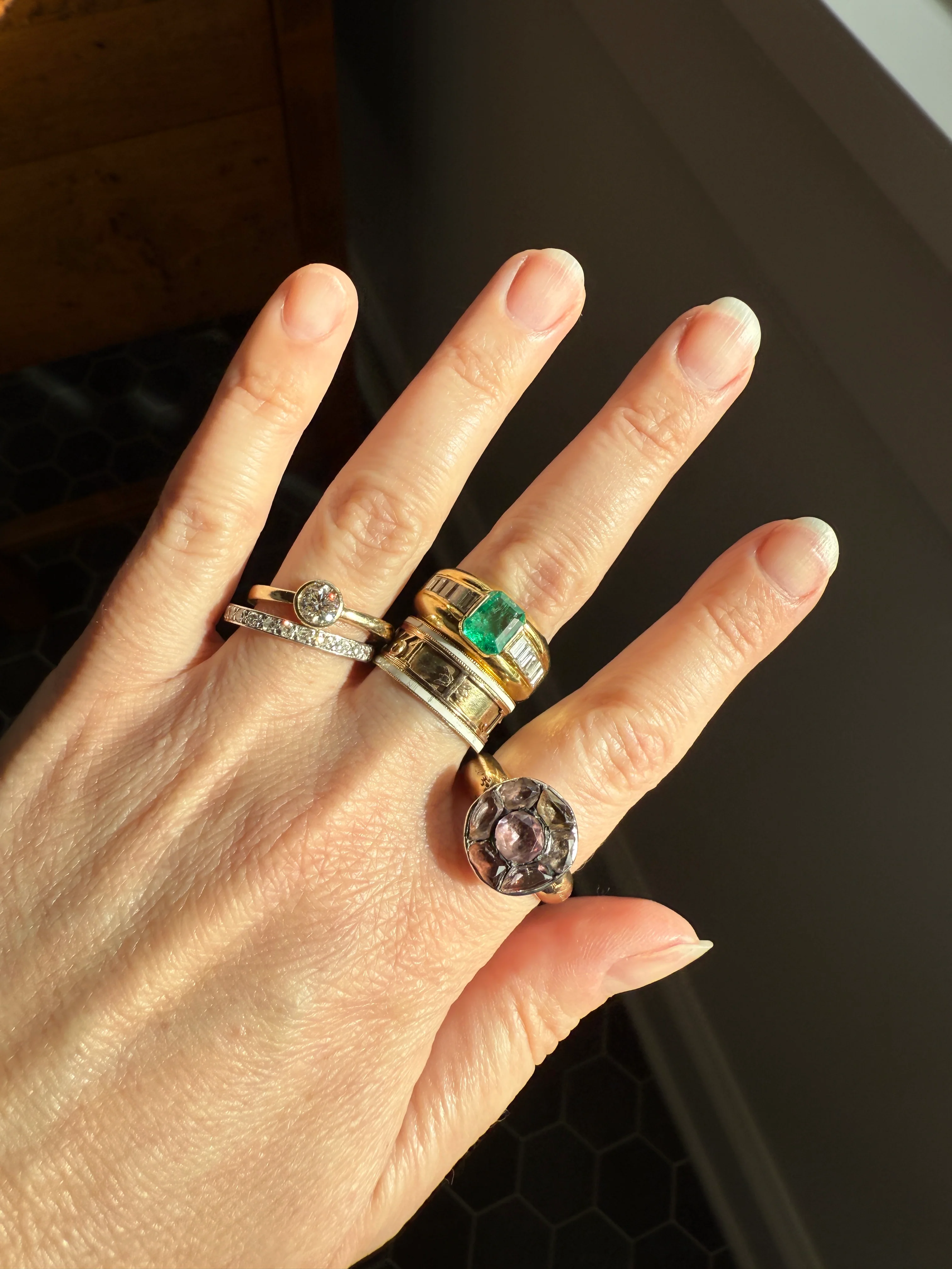 Chunky Green EMERALD Baguette Cut DIAMOND 6g 18k Gold Solid Vintage Gypsy Ring Domed Retro Wide Band Natural Geometric Stacker Man Unisex - Image 23