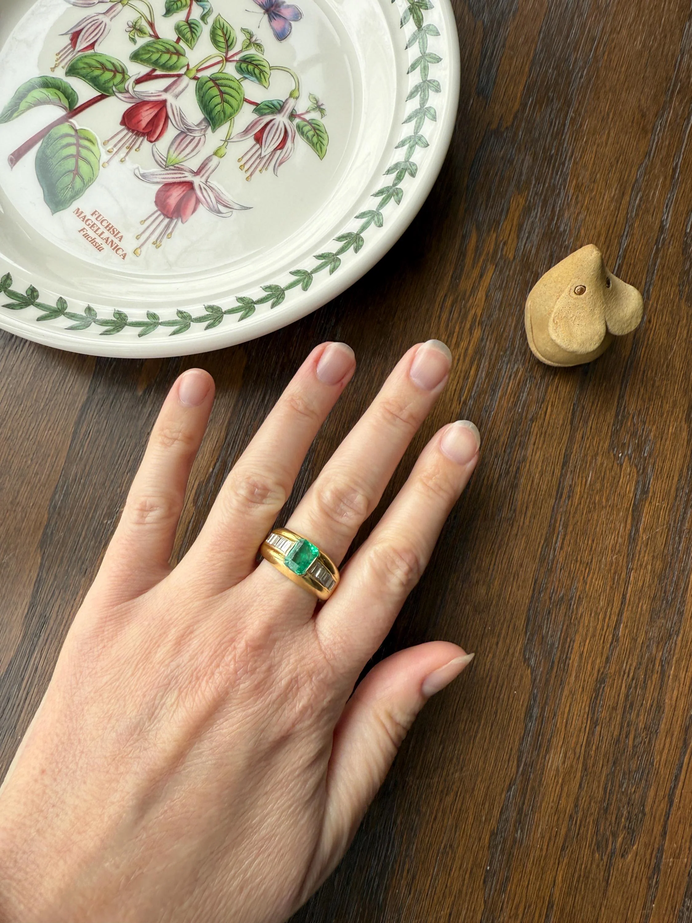 Chunky Green EMERALD Baguette Cut DIAMOND 6g 18k Gold Solid Vintage Gypsy Ring Domed Retro Wide Band Natural Geometric Stacker Man Unisex - Image 7