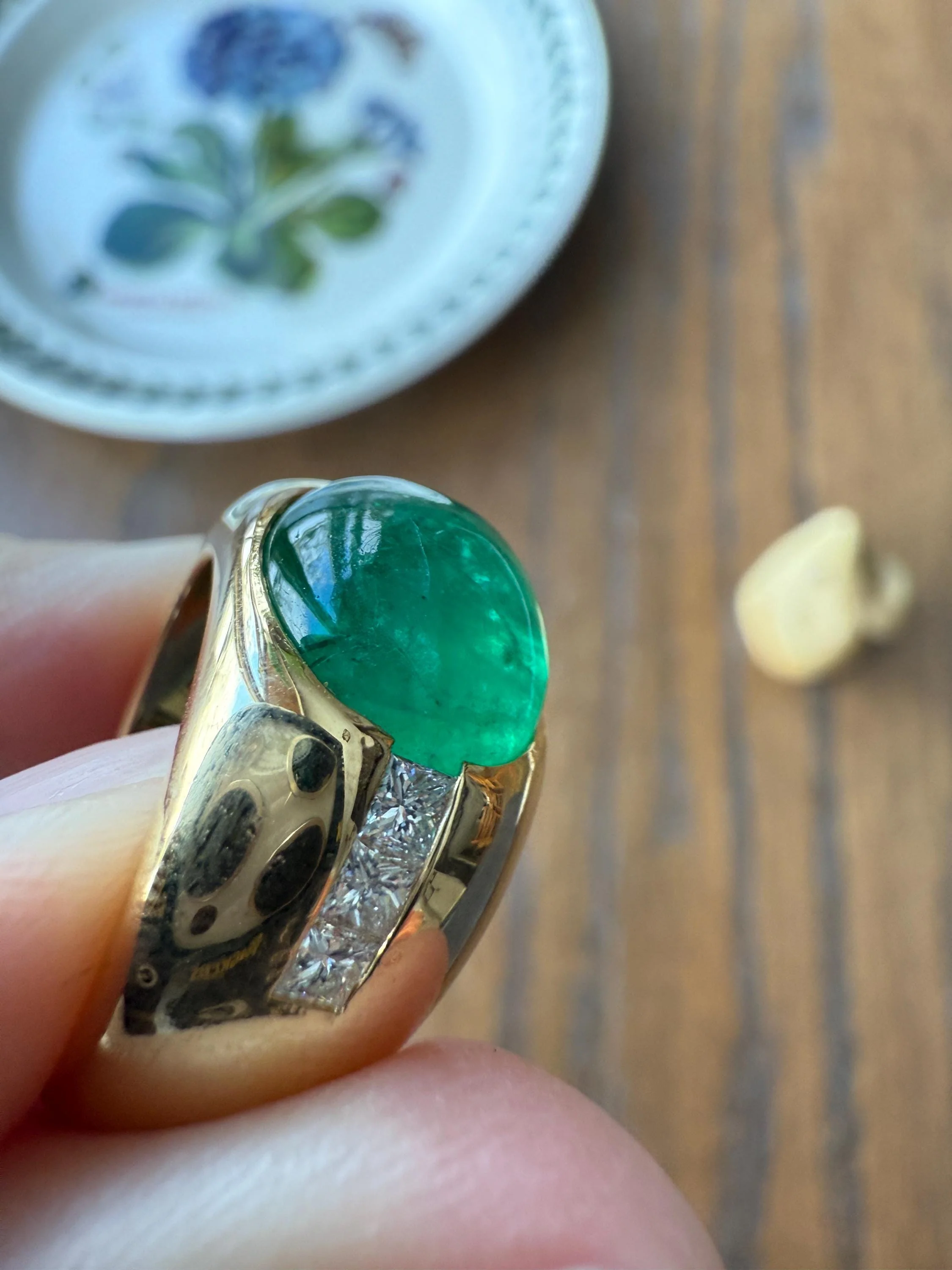 Chunky Green EMERALD East West Green Dome Princess Cut DIAMOND 11g 18k Gold Gypsy Ring French Wide Band Natural Geometric Unique Heavy - Image 10