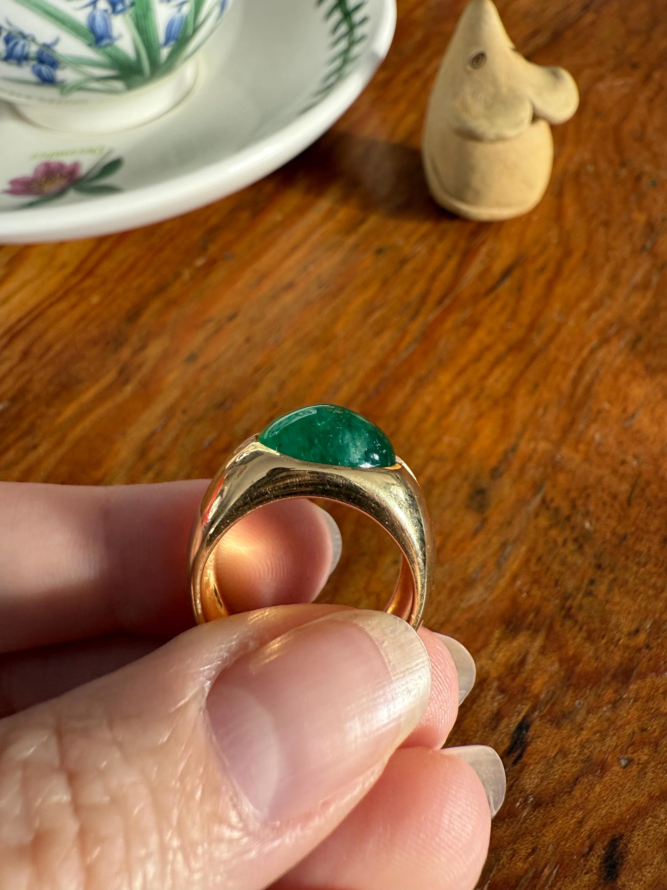 Chunky Green EMERALD East West Green Dome Princess Cut DIAMOND 11g 18k Gold Gypsy Ring French Wide Band Natural Geometric Unique Heavy - Image 11