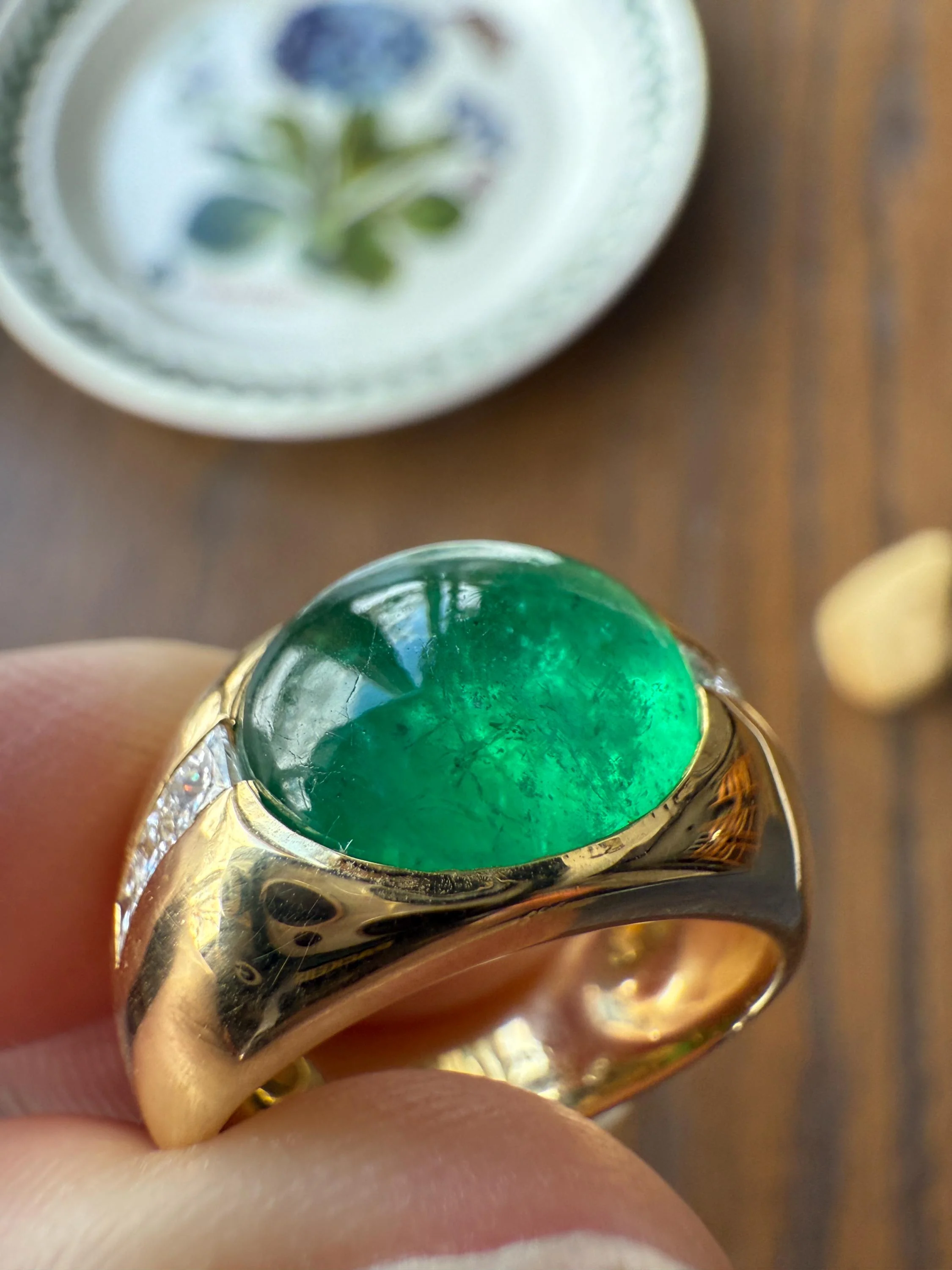 Chunky Green EMERALD East West Green Dome Princess Cut DIAMOND 11g 18k Gold Gypsy Ring French Wide Band Natural Geometric Unique Heavy - Image 13
