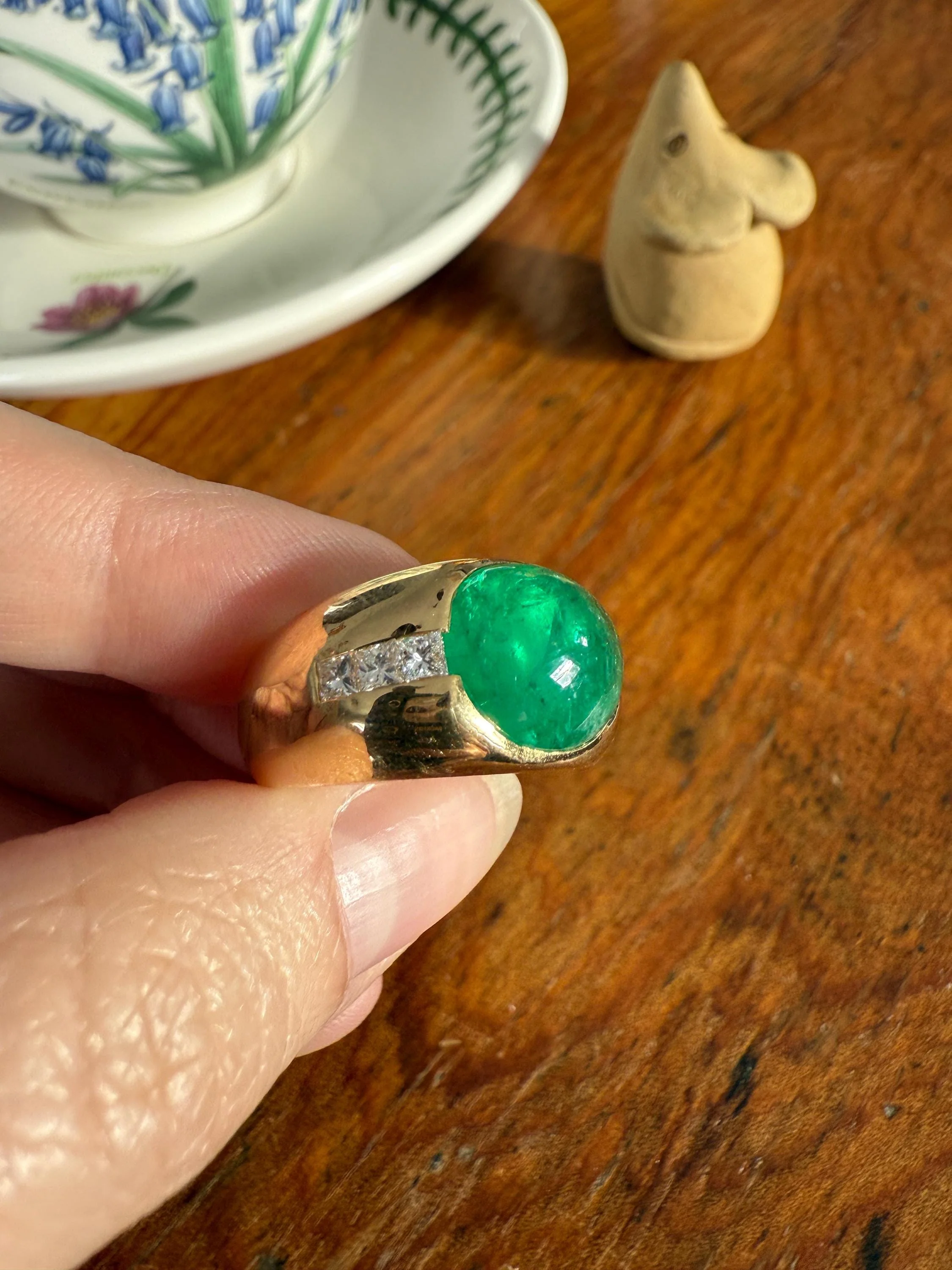 Chunky Green EMERALD East West Green Dome Princess Cut DIAMOND 11g 18k Gold Gypsy Ring French Wide Band Natural Geometric Unique Heavy - Image 14