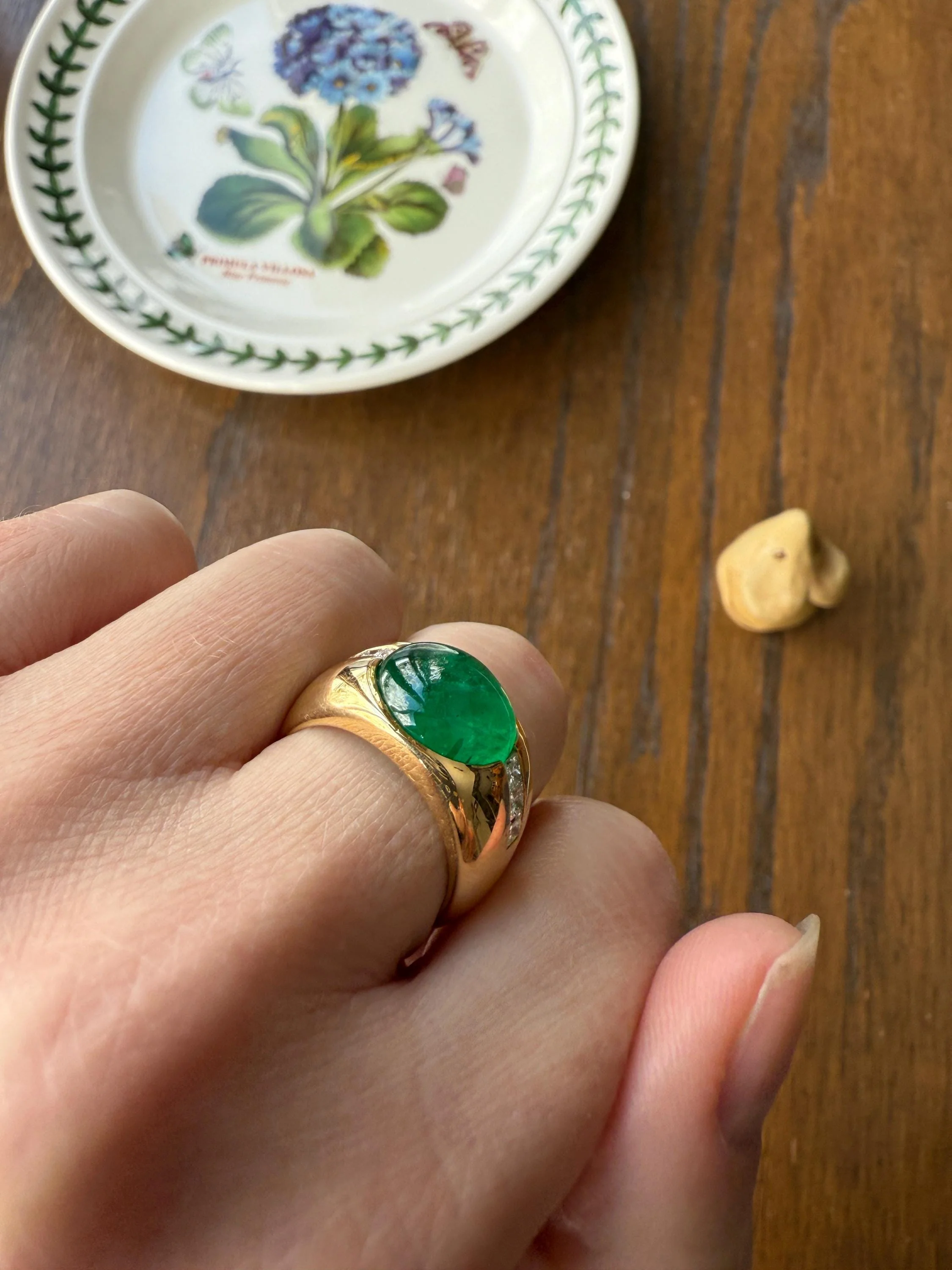Chunky Green EMERALD East West Green Dome Princess Cut DIAMOND 11g 18k Gold Gypsy Ring French Wide Band Natural Geometric Unique Heavy - Image 17