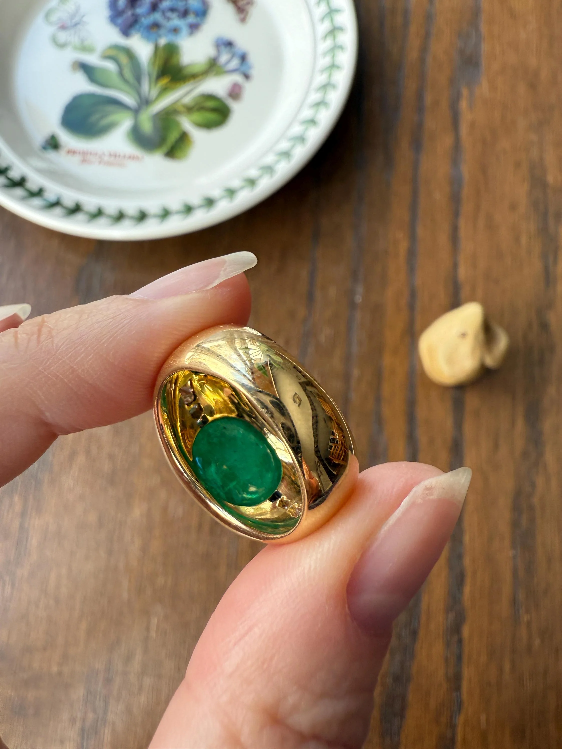 Chunky Green EMERALD East West Green Dome Princess Cut DIAMOND 11g 18k Gold Gypsy Ring French Wide Band Natural Geometric Unique Heavy - Image 18