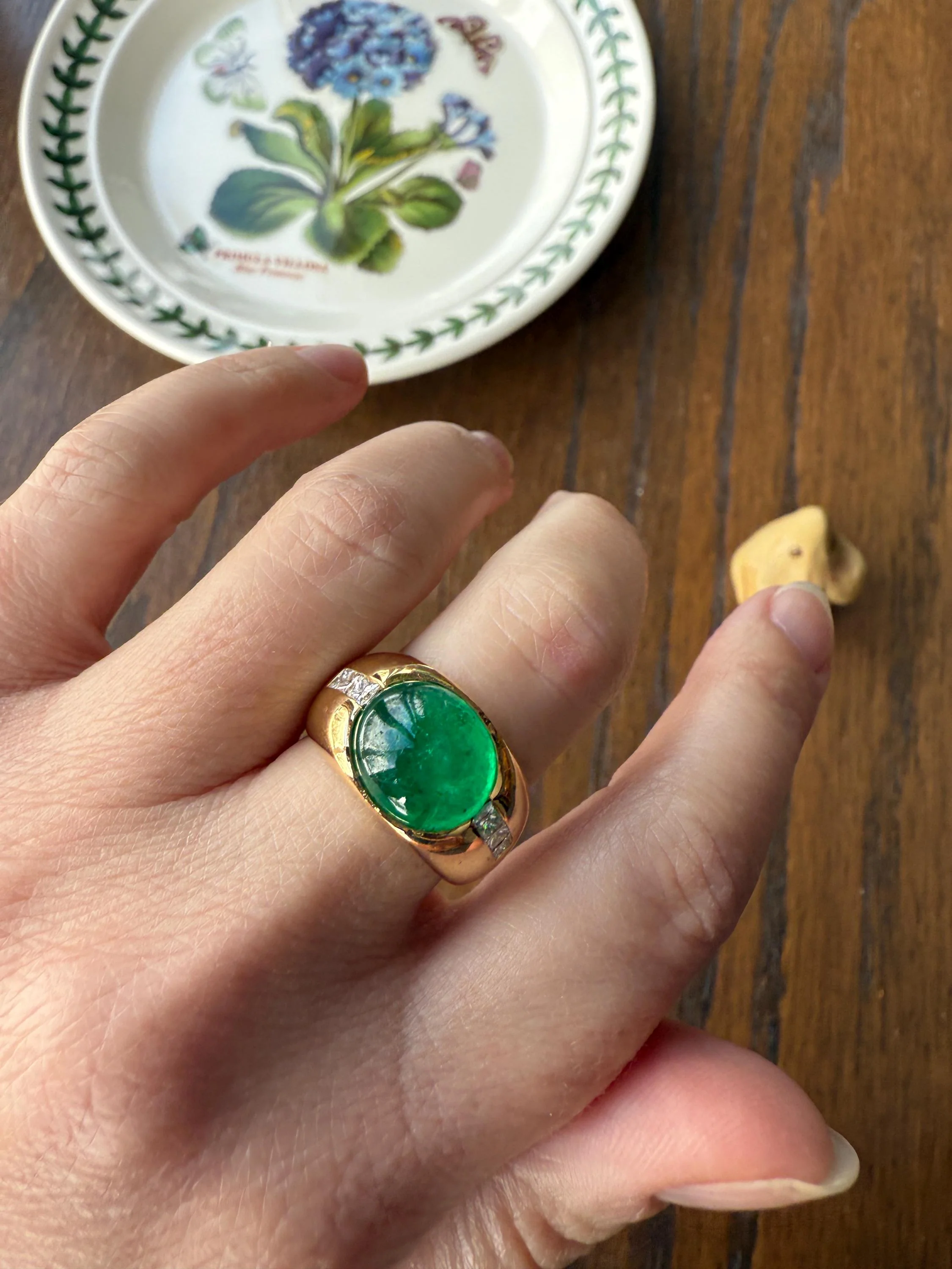 Chunky Green EMERALD East West Green Dome Princess Cut DIAMOND 11g 18k Gold Gypsy Ring French Wide Band Natural Geometric Unique Heavy - Image 2