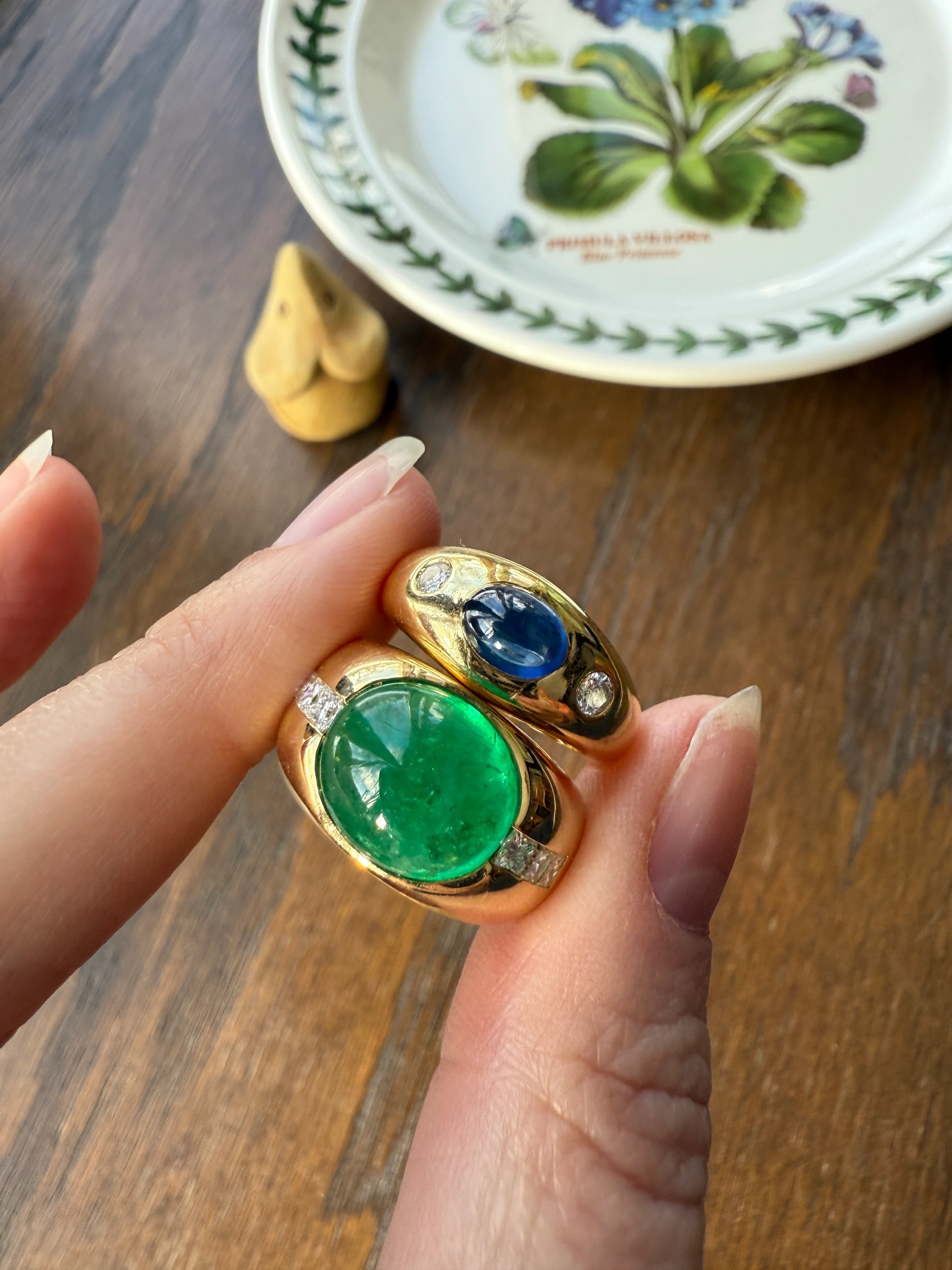 Chunky Green EMERALD East West Green Dome Princess Cut DIAMOND 11g 18k Gold Gypsy Ring French Wide Band Natural Geometric Unique Heavy - Image 21