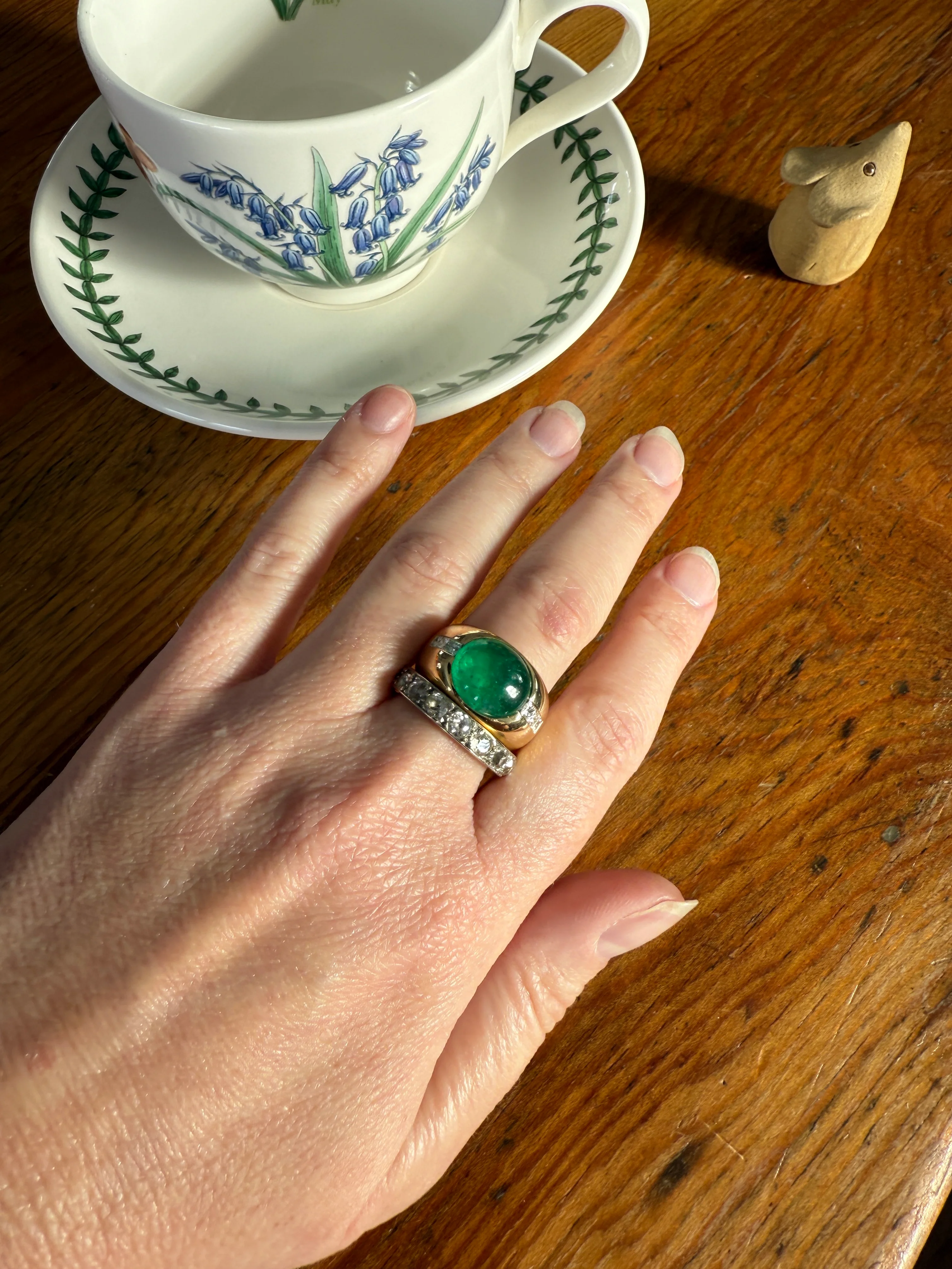 Chunky Green EMERALD East West Green Dome Princess Cut DIAMOND 11g 18k Gold Gypsy Ring French Wide Band Natural Geometric Unique Heavy - Image 24