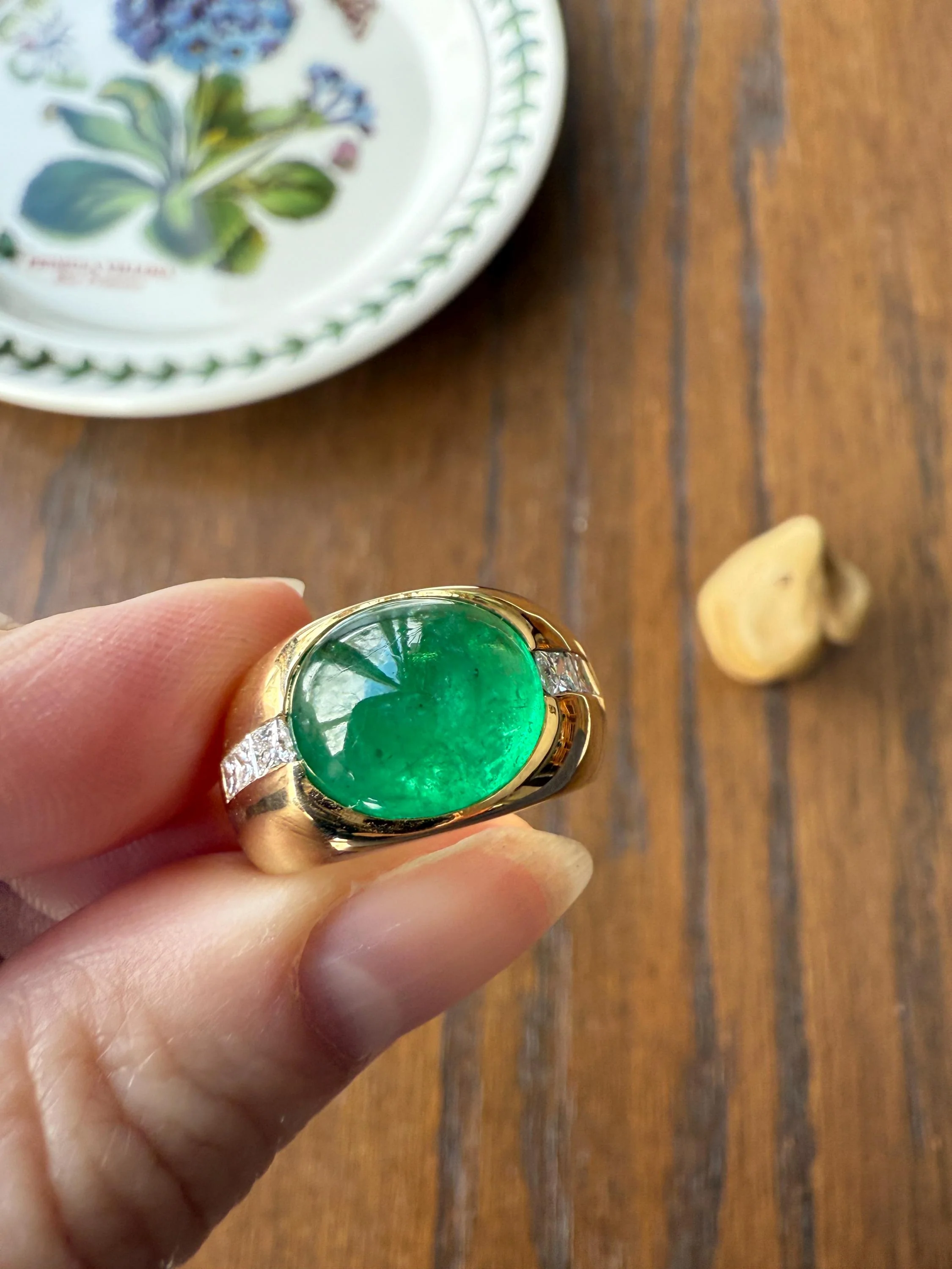 Chunky Green EMERALD East West Green Dome Princess Cut DIAMOND 11g 18k Gold Gypsy Ring French Wide Band Natural Geometric Unique Heavy - Image 5