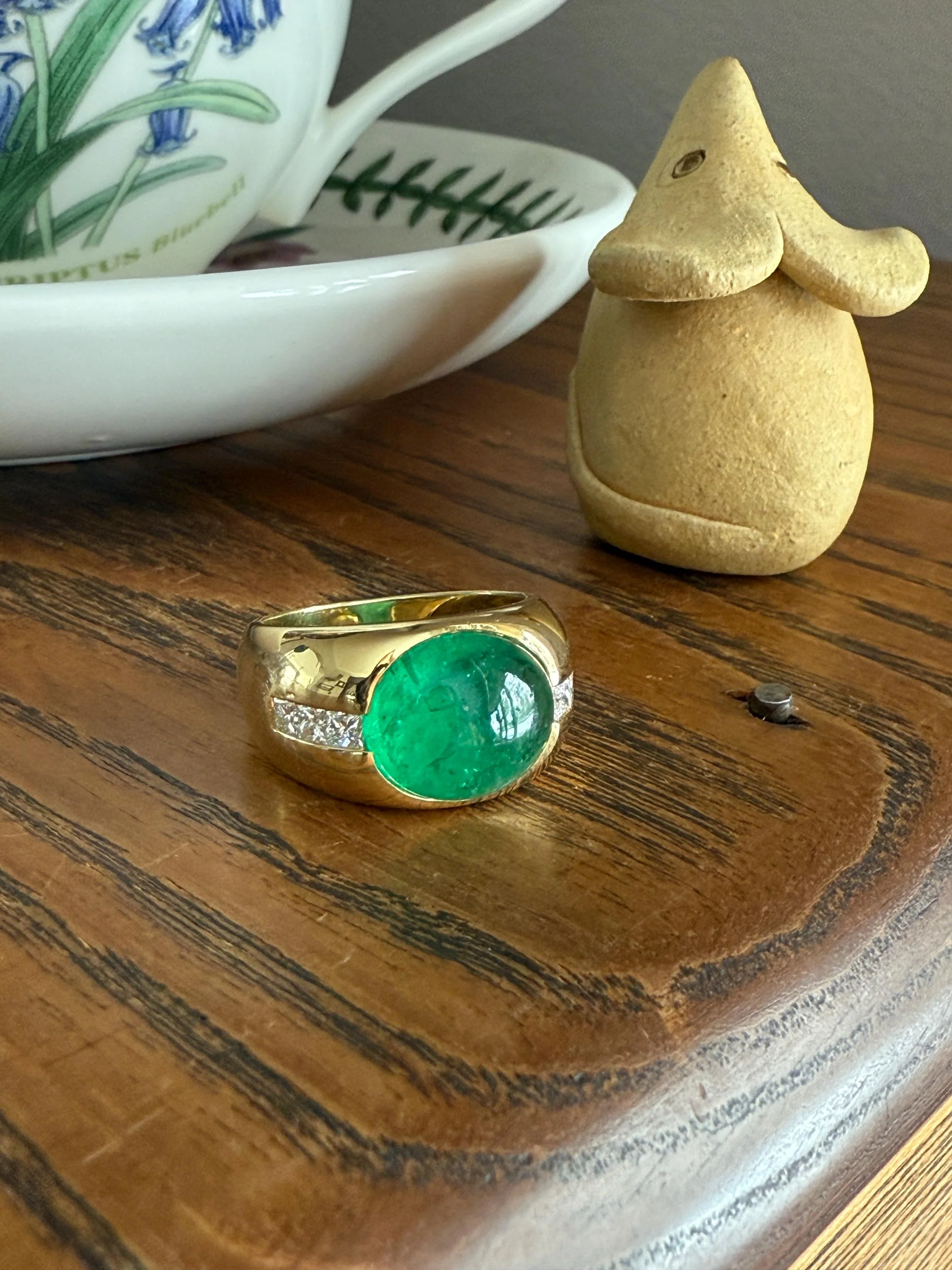 Chunky Green EMERALD East West Green Dome Princess Cut DIAMOND 11g 18k Gold Gypsy Ring French Wide Band Natural Geometric Unique Heavy - Image 7