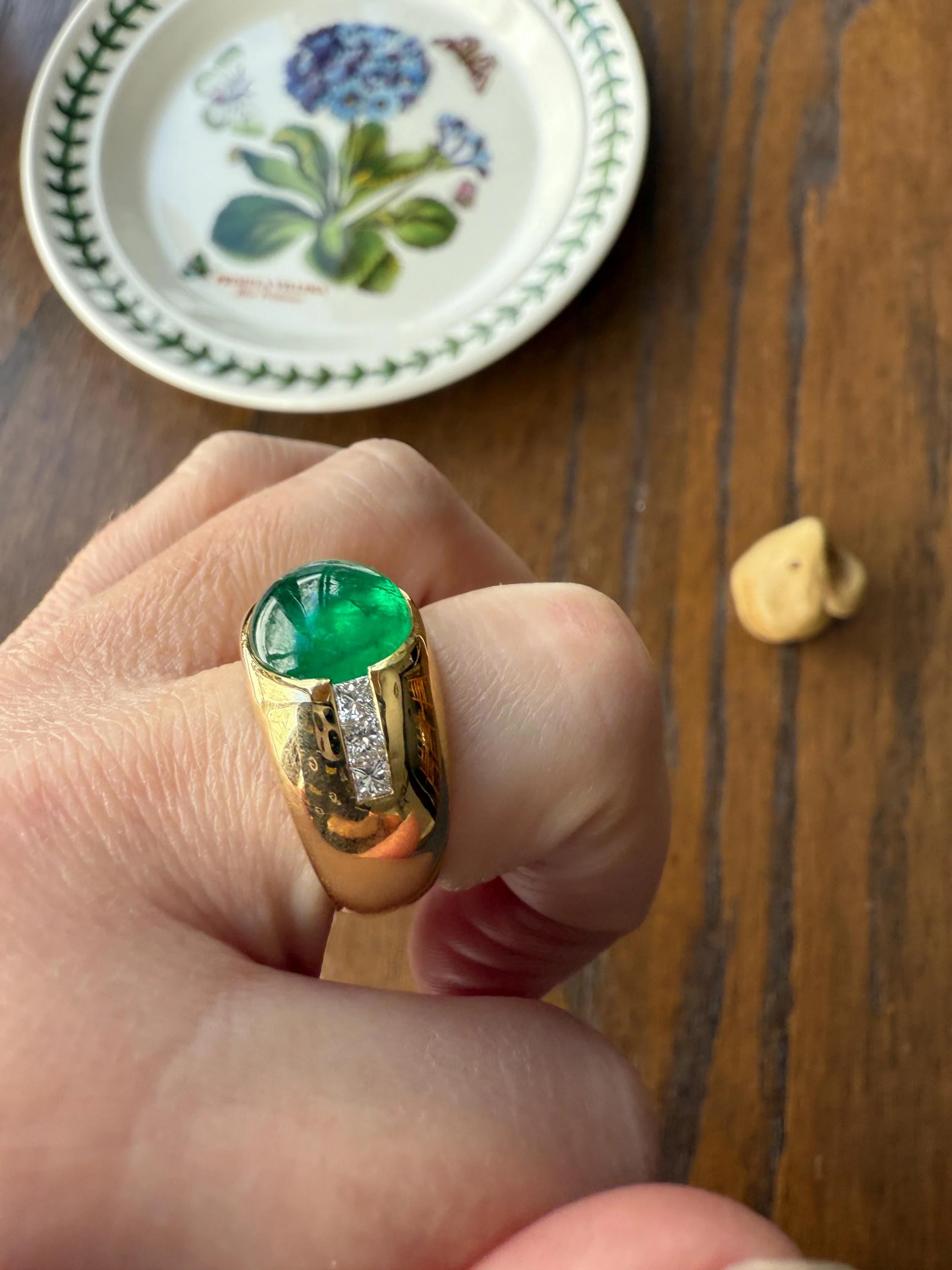 Chunky Green EMERALD East West Green Dome Princess Cut DIAMOND 11g 18k Gold Gypsy Ring French Wide Band Natural Geometric Unique Heavy - Image 8