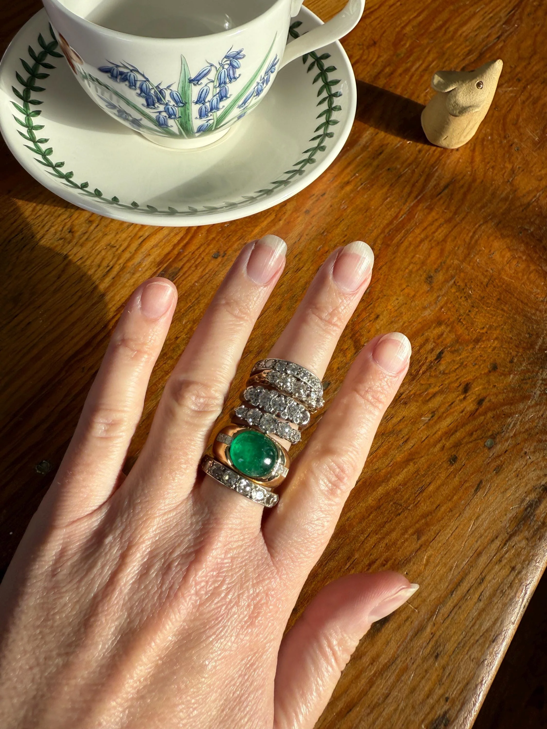 Chunky Green EMERALD East West Green Dome Princess Cut DIAMOND 11g 18k Gold Gypsy Ring French Wide Band Natural Geometric Unique Heavy - Image 9