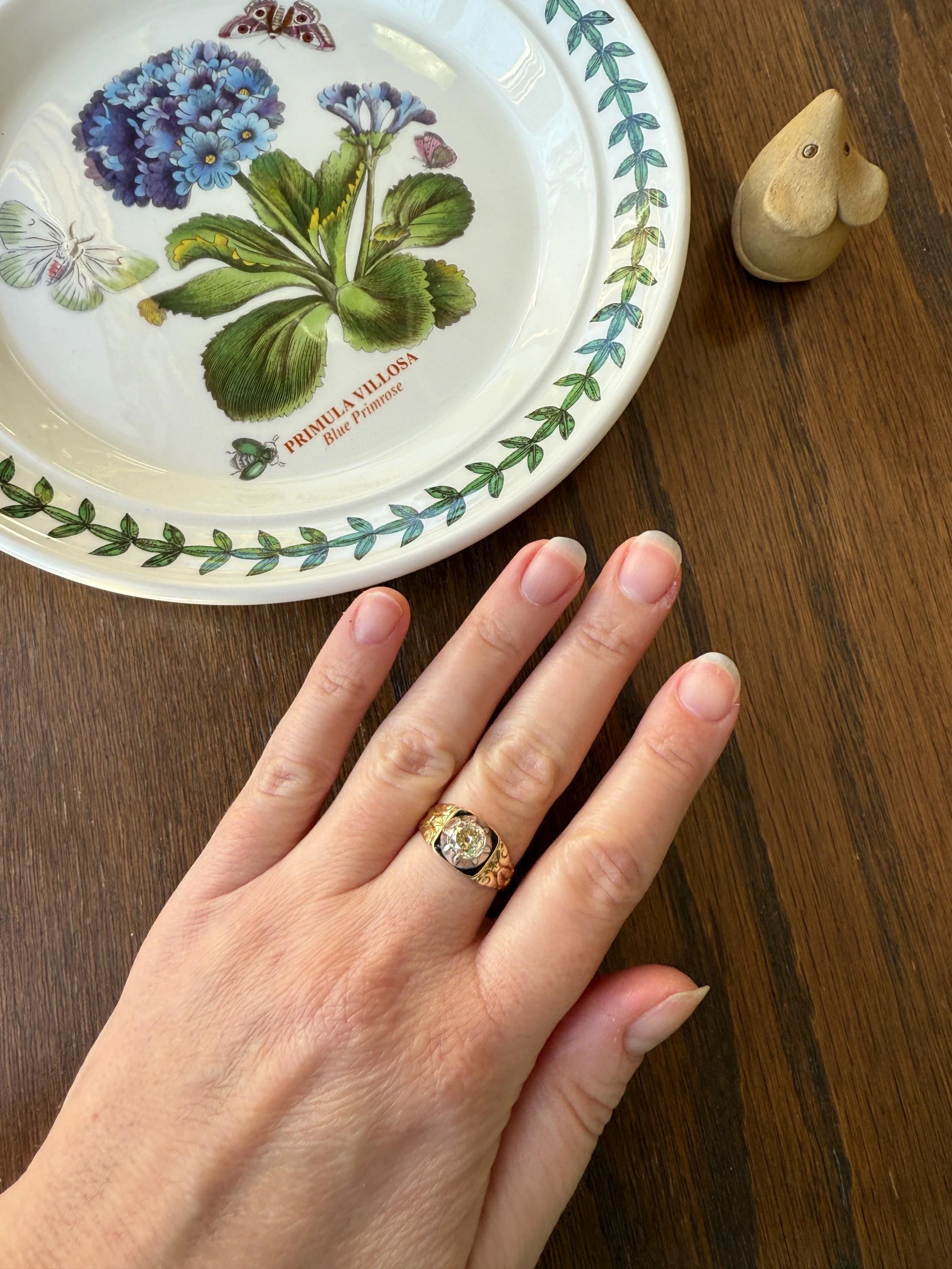 Chunky One Carat Old Mine Cut DIAMOND Solitaire Georgian to Early Victorian Open Back Antique 18k Gold Silver Collet Ornate Stacker OMC - Image 14