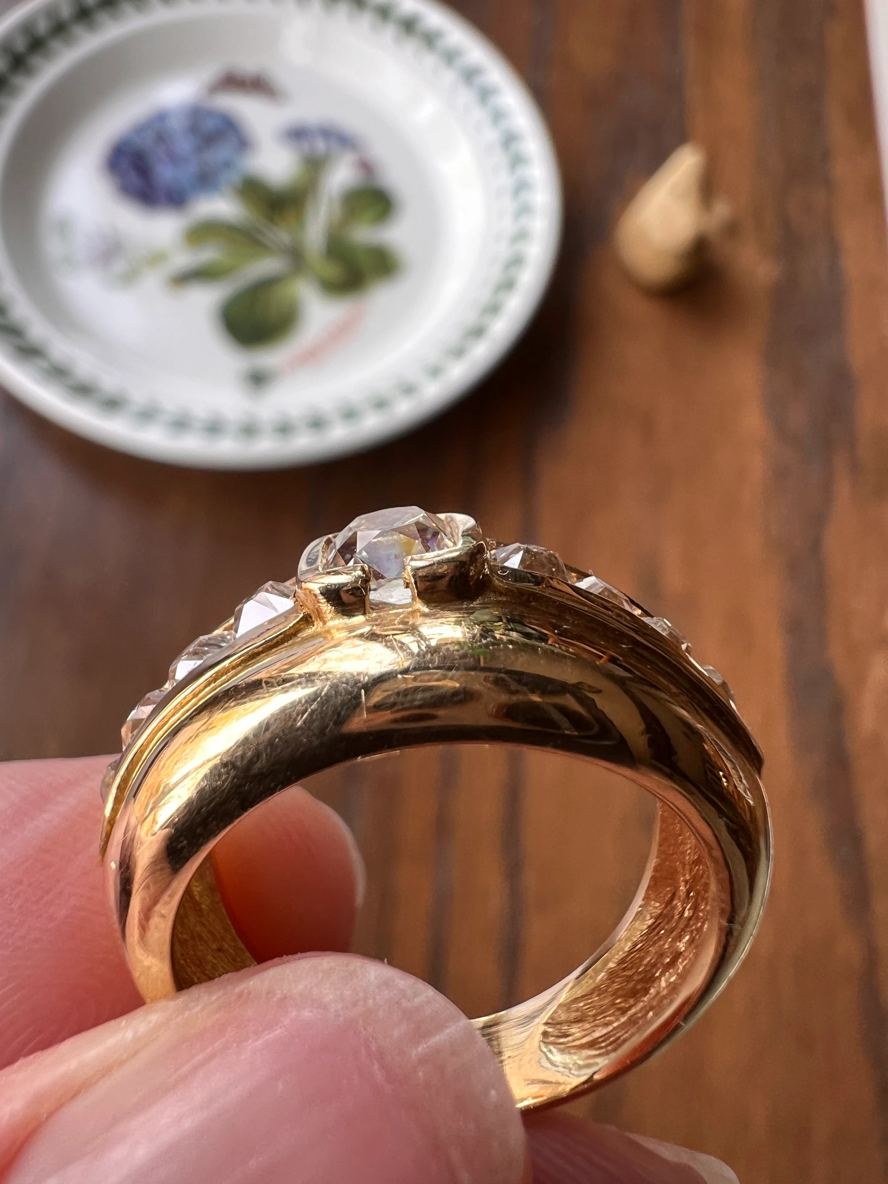 Chunky PERUZZI & Old Mine Cut Antique 1 Carat DIAMOND Gypsy Line Ring 9.6g 18k Gold HEAVY Vintage Setting Stacker 11mm Wide Band French - Image 13