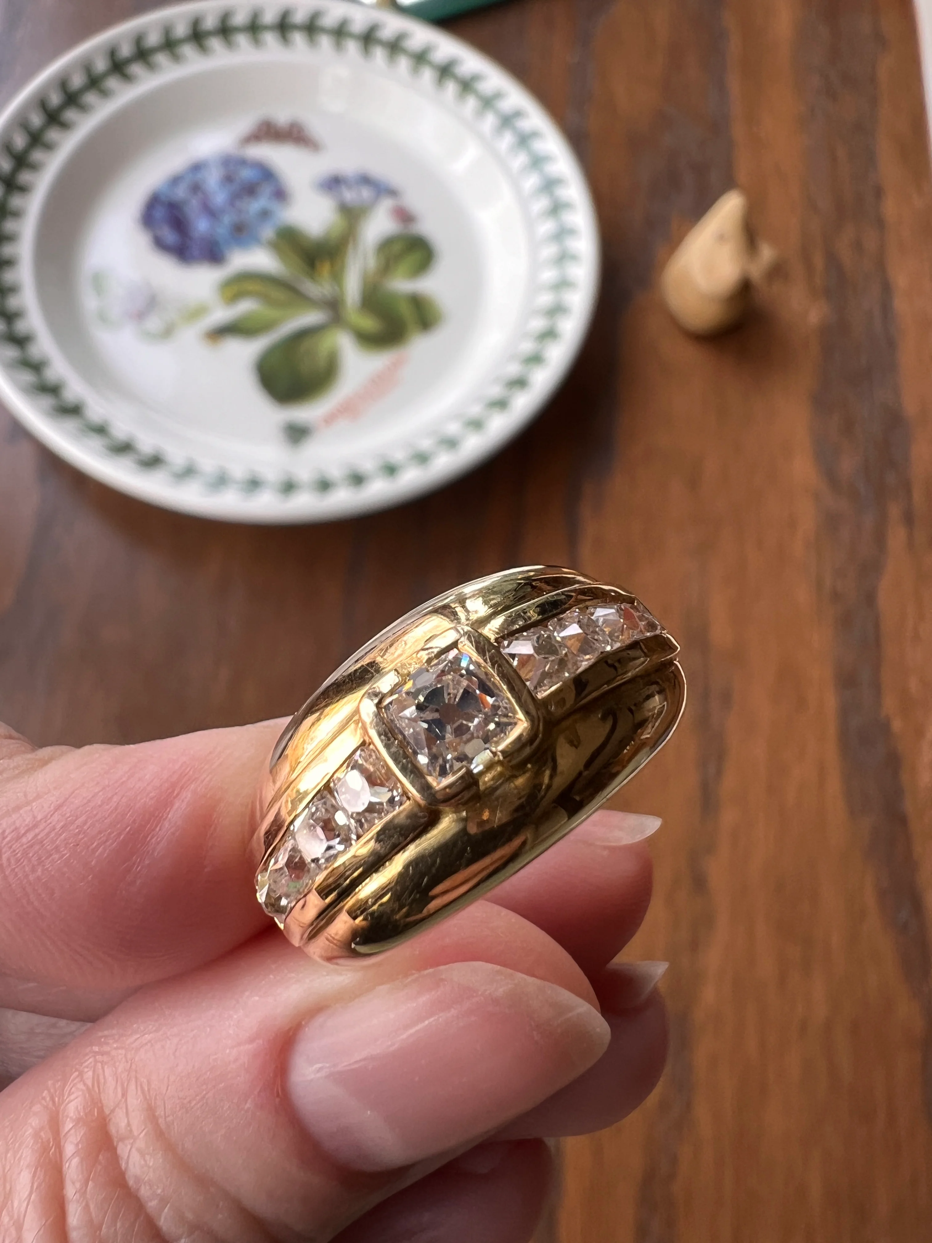 Chunky PERUZZI & Old Mine Cut Antique 1 Carat DIAMOND Gypsy Line Ring 9.6g 18k Gold HEAVY Vintage Setting Stacker 11mm Wide Band French - Image 14