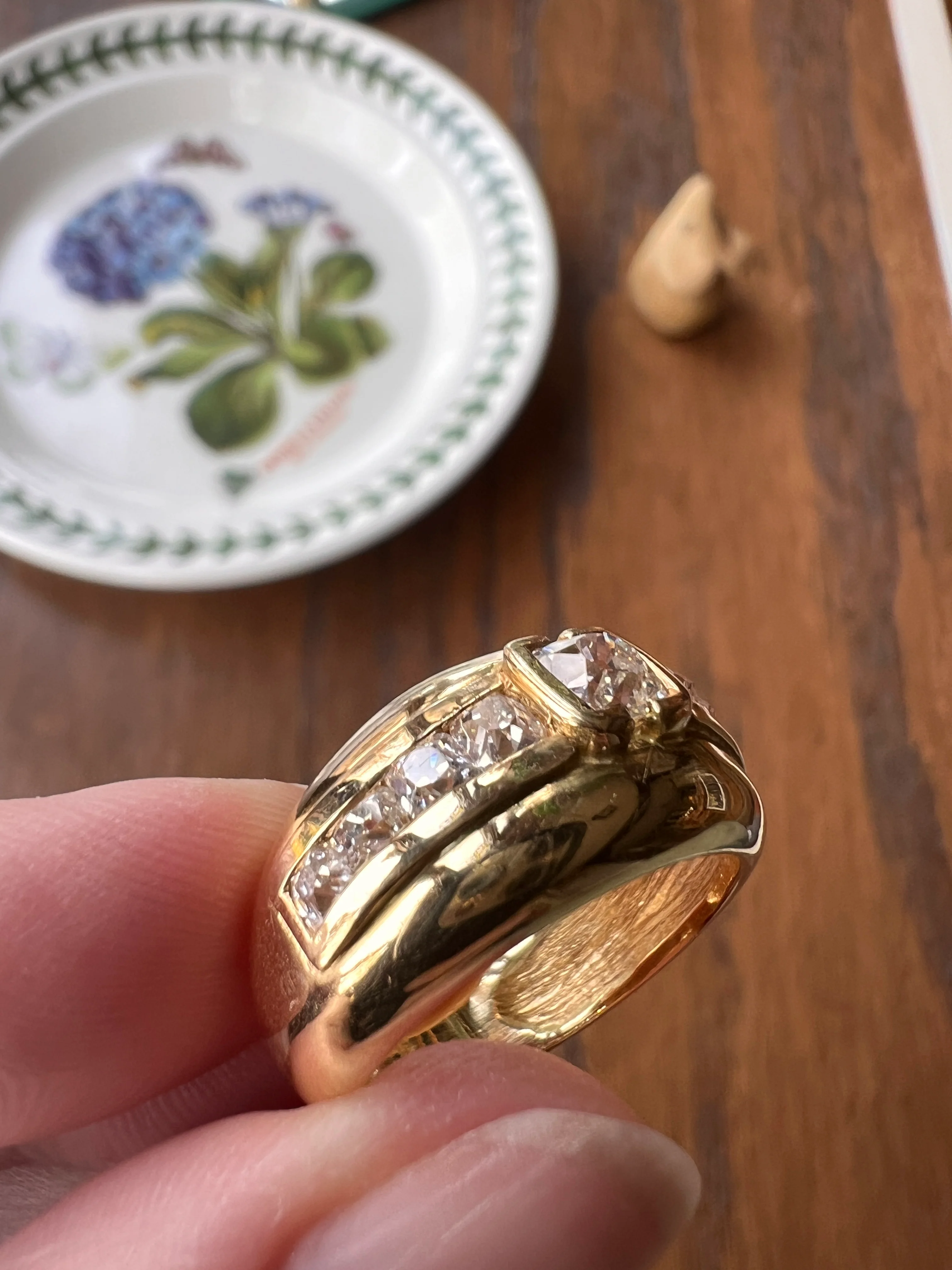 Chunky PERUZZI & Old Mine Cut Antique 1 Carat DIAMOND Gypsy Line Ring 9.6g 18k Gold HEAVY Vintage Setting Stacker 11mm Wide Band French - Image 16