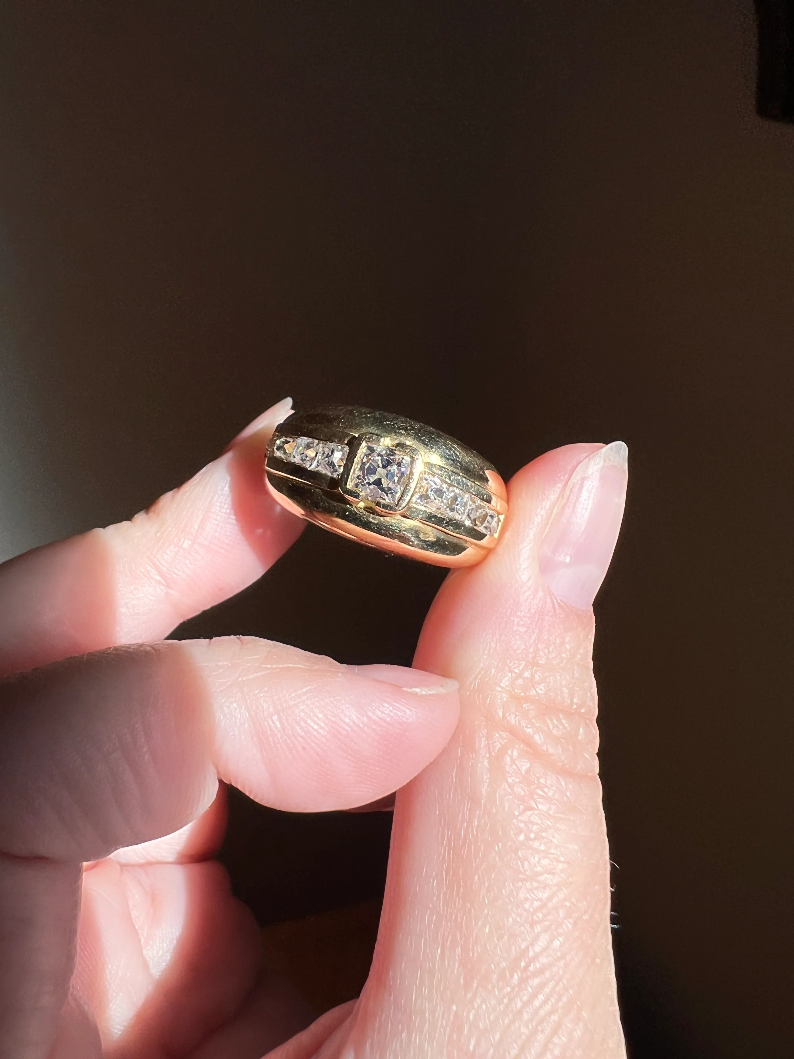 Chunky PERUZZI & Old Mine Cut Antique 1 Carat DIAMOND Gypsy Line Ring 9.6g 18k Gold HEAVY Vintage Setting Stacker 11mm Wide Band French - Image 18