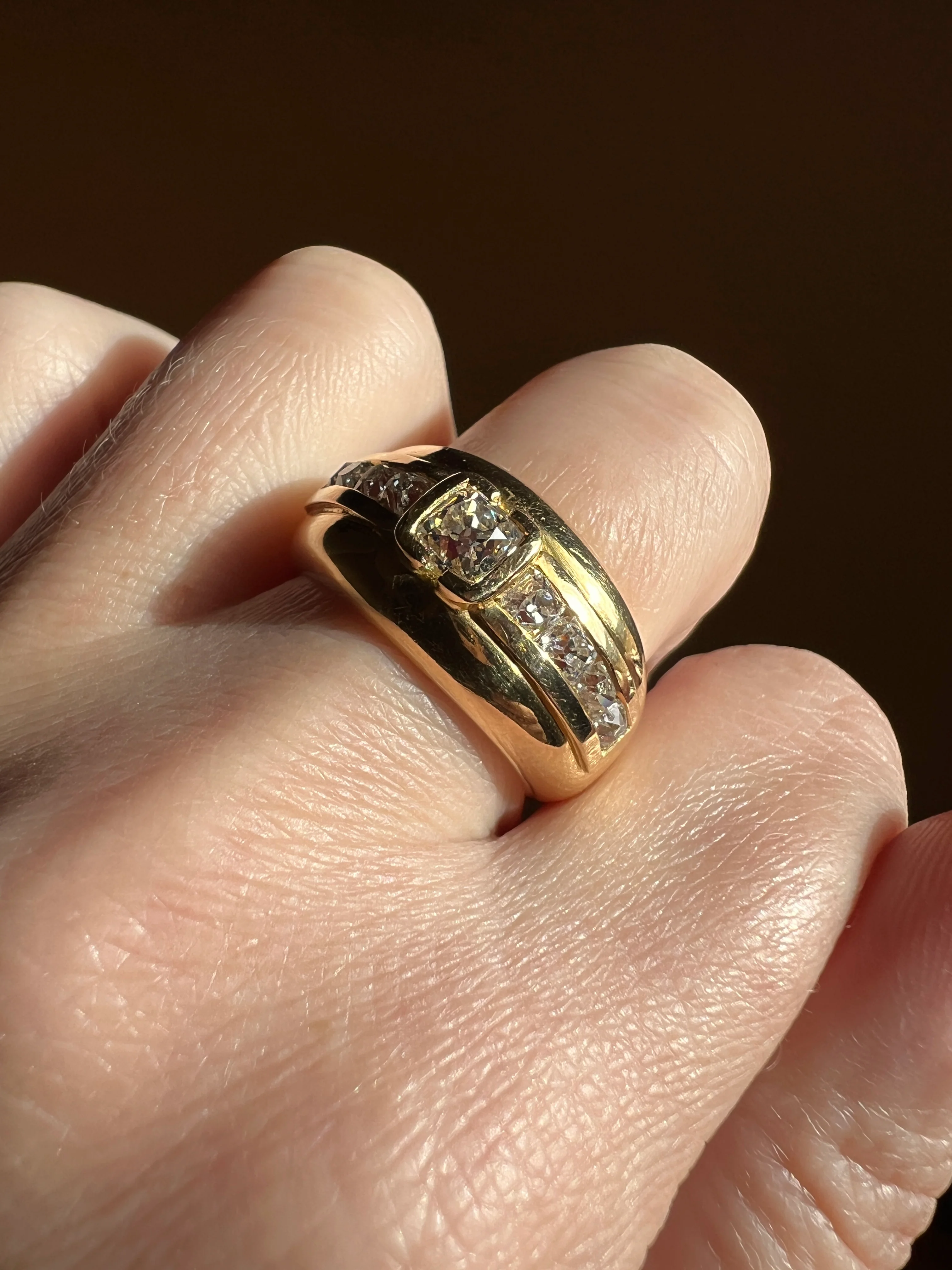Chunky PERUZZI & Old Mine Cut Antique 1 Carat DIAMOND Gypsy Line Ring 9.6g 18k Gold HEAVY Vintage Setting Stacker 11mm Wide Band French - Image 19