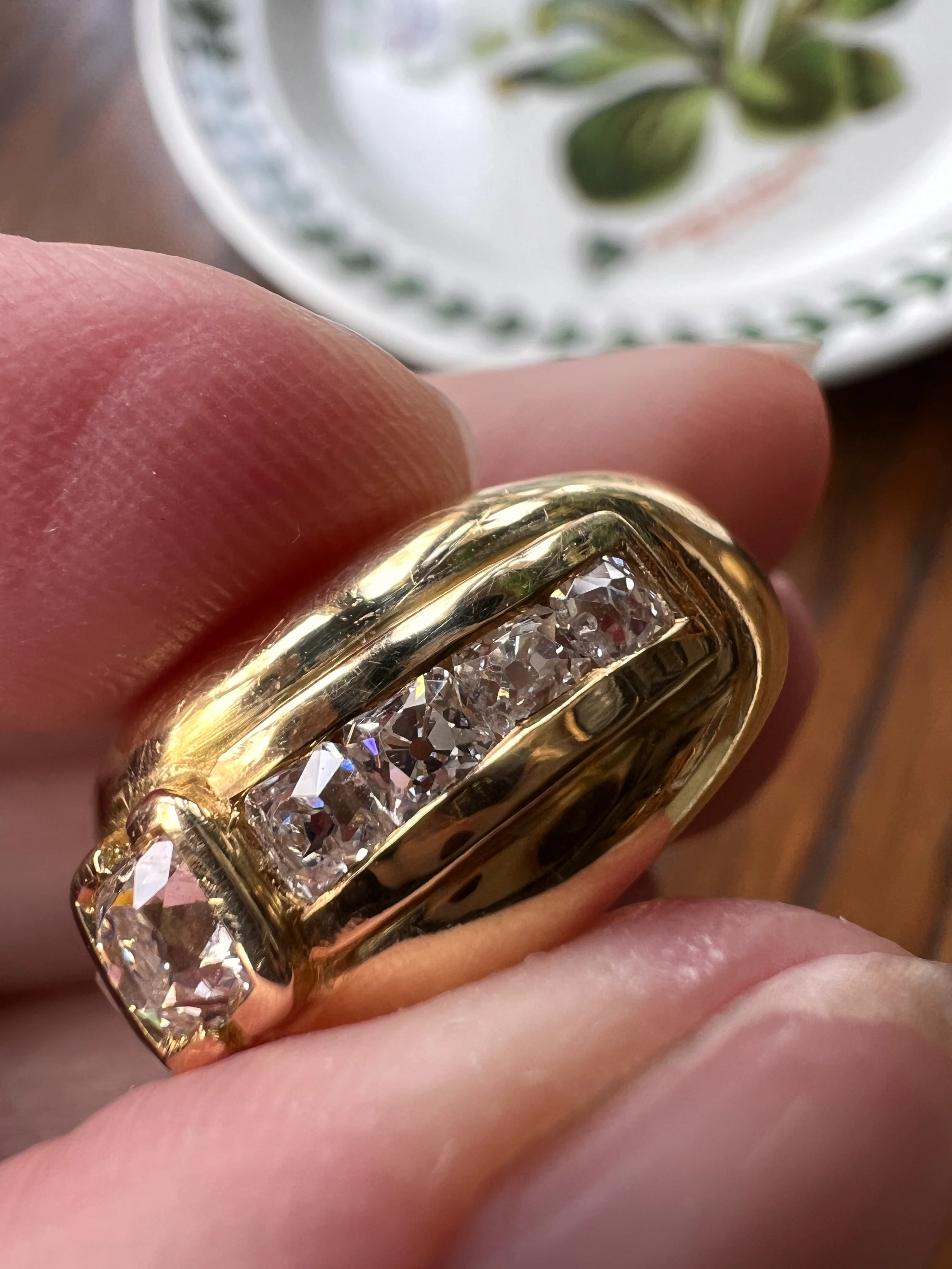 Chunky PERUZZI & Old Mine Cut Antique 1 Carat DIAMOND Gypsy Line Ring 9.6g 18k Gold HEAVY Vintage Setting Stacker 11mm Wide Band French - Image 20
