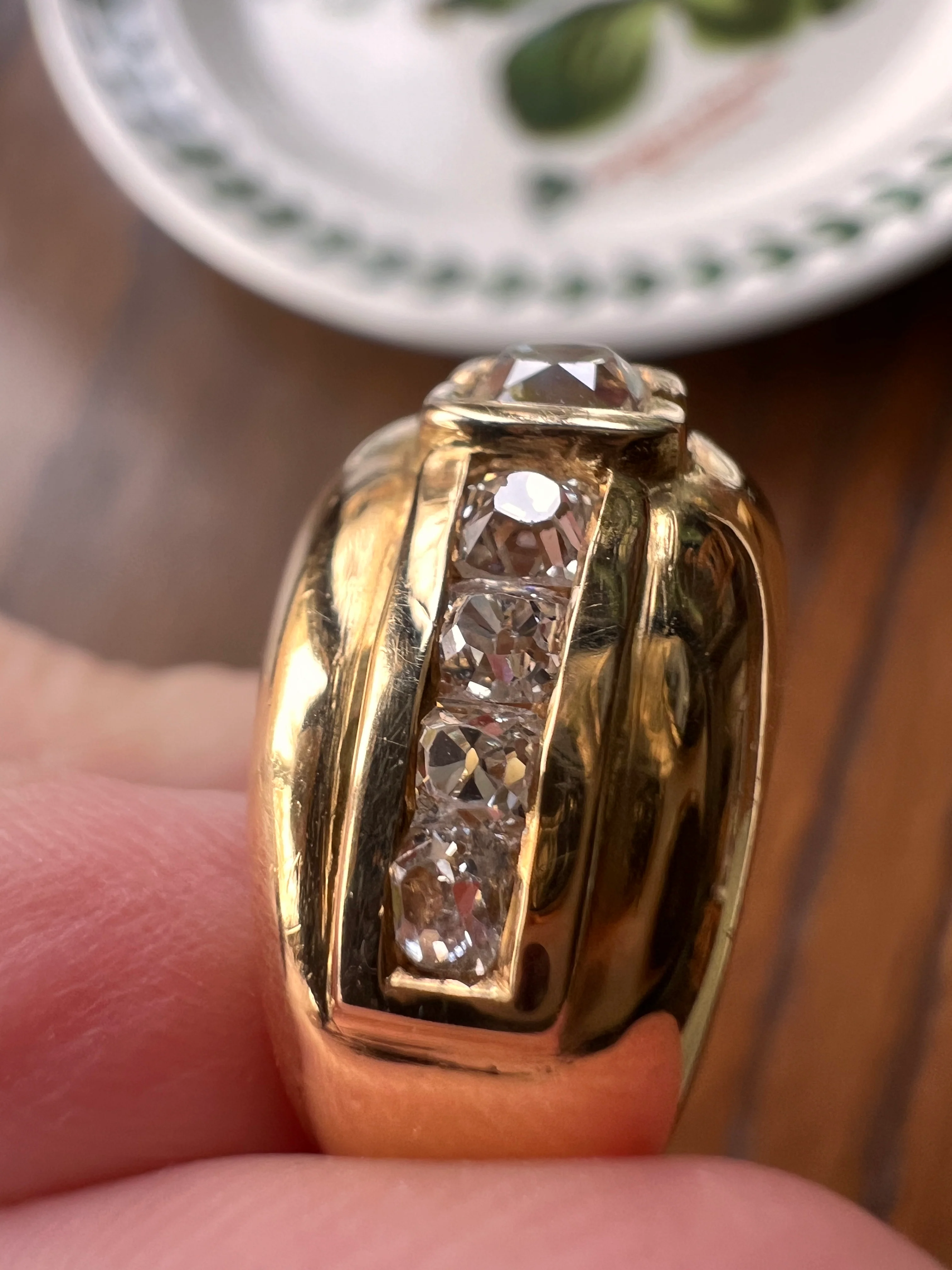 Chunky PERUZZI & Old Mine Cut Antique 1 Carat DIAMOND Gypsy Line Ring 9.6g 18k Gold HEAVY Vintage Setting Stacker 11mm Wide Band French - Image 21