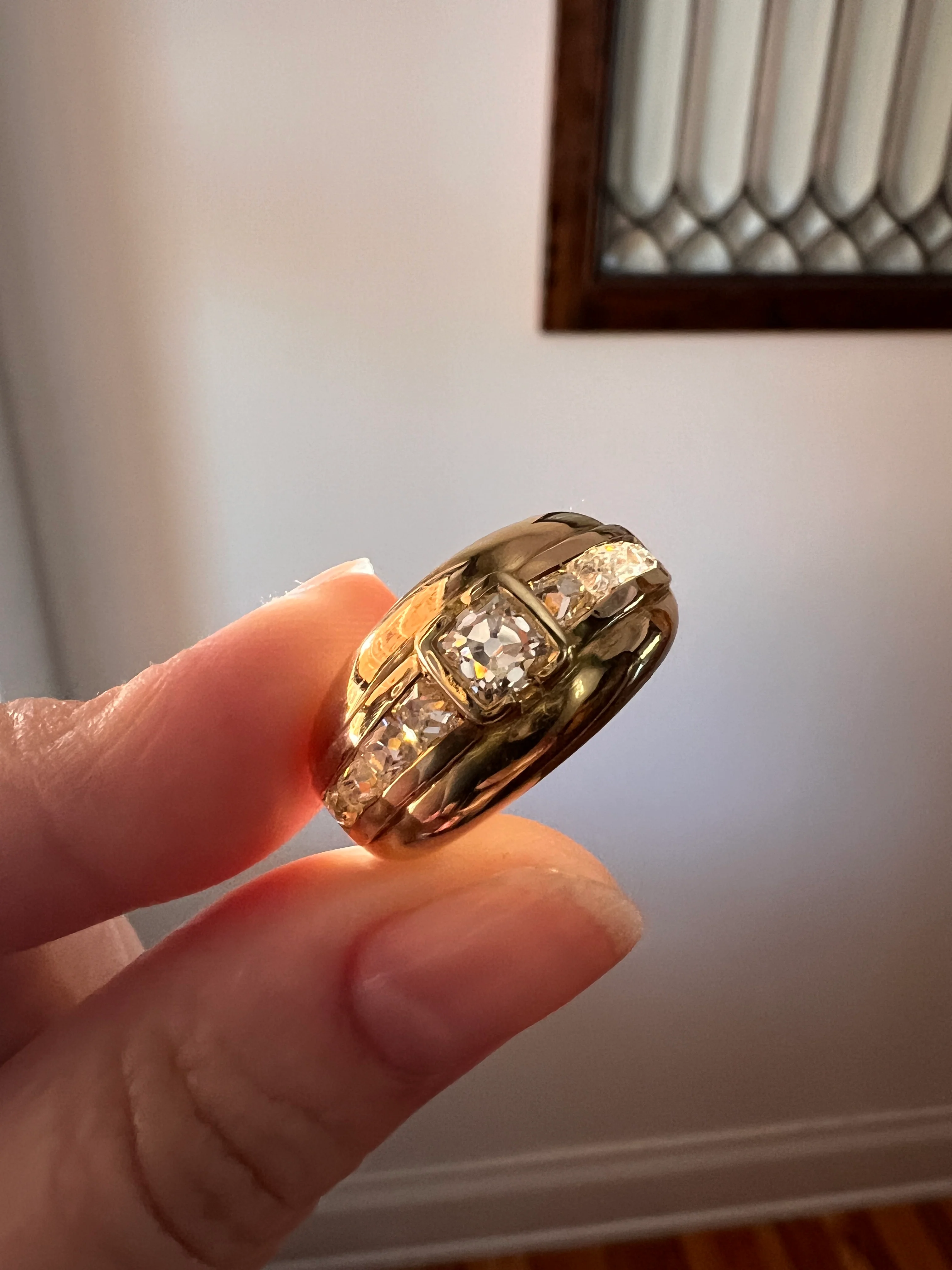 Chunky PERUZZI & Old Mine Cut Antique 1 Carat DIAMOND Gypsy Line Ring 9.6g 18k Gold HEAVY Vintage Setting Stacker 11mm Wide Band French - Image 23