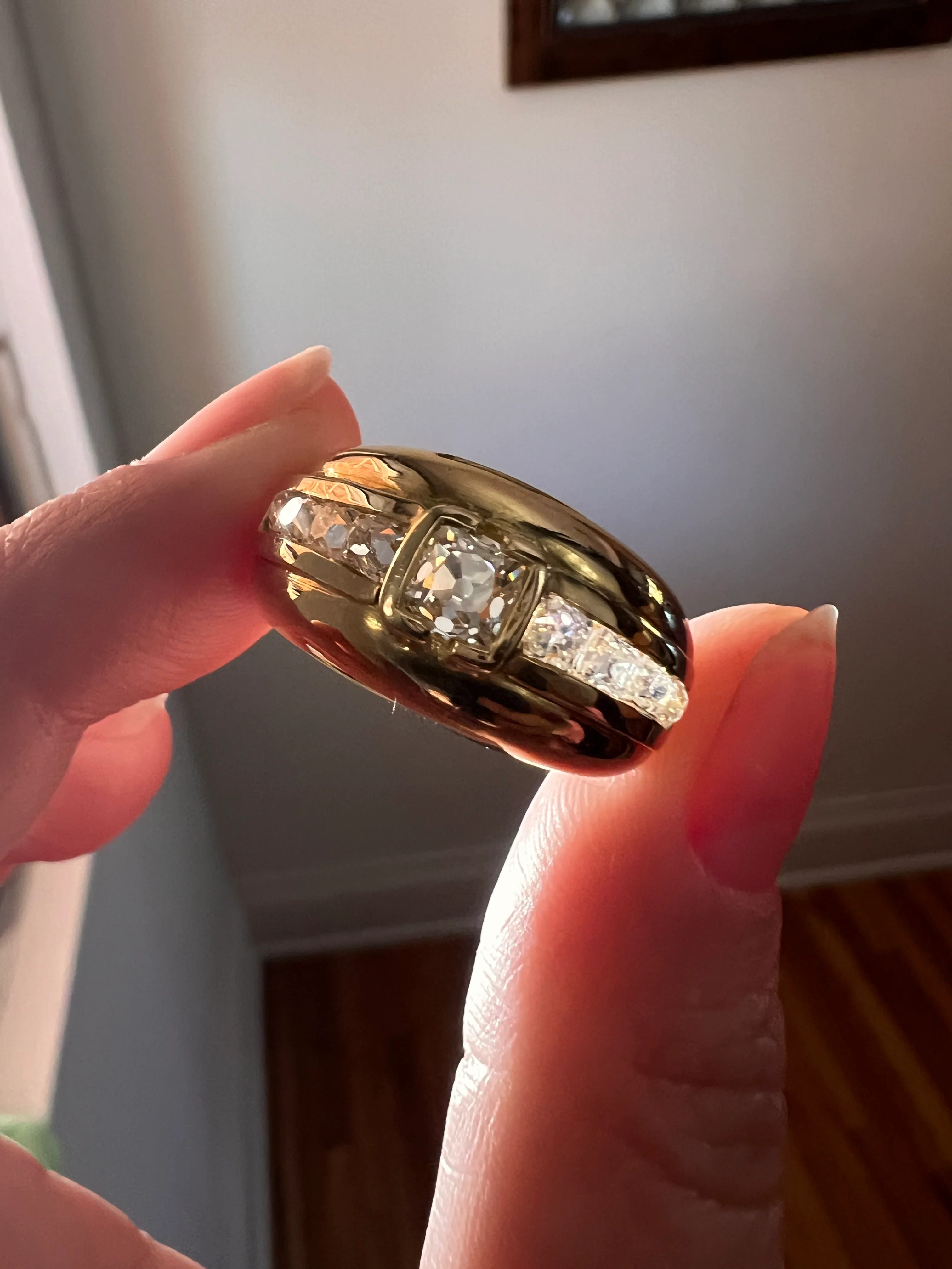 Chunky PERUZZI & Old Mine Cut Antique 1 Carat DIAMOND Gypsy Line Ring 9.6g 18k Gold HEAVY Vintage Setting Stacker 11mm Wide Band French - Image 24