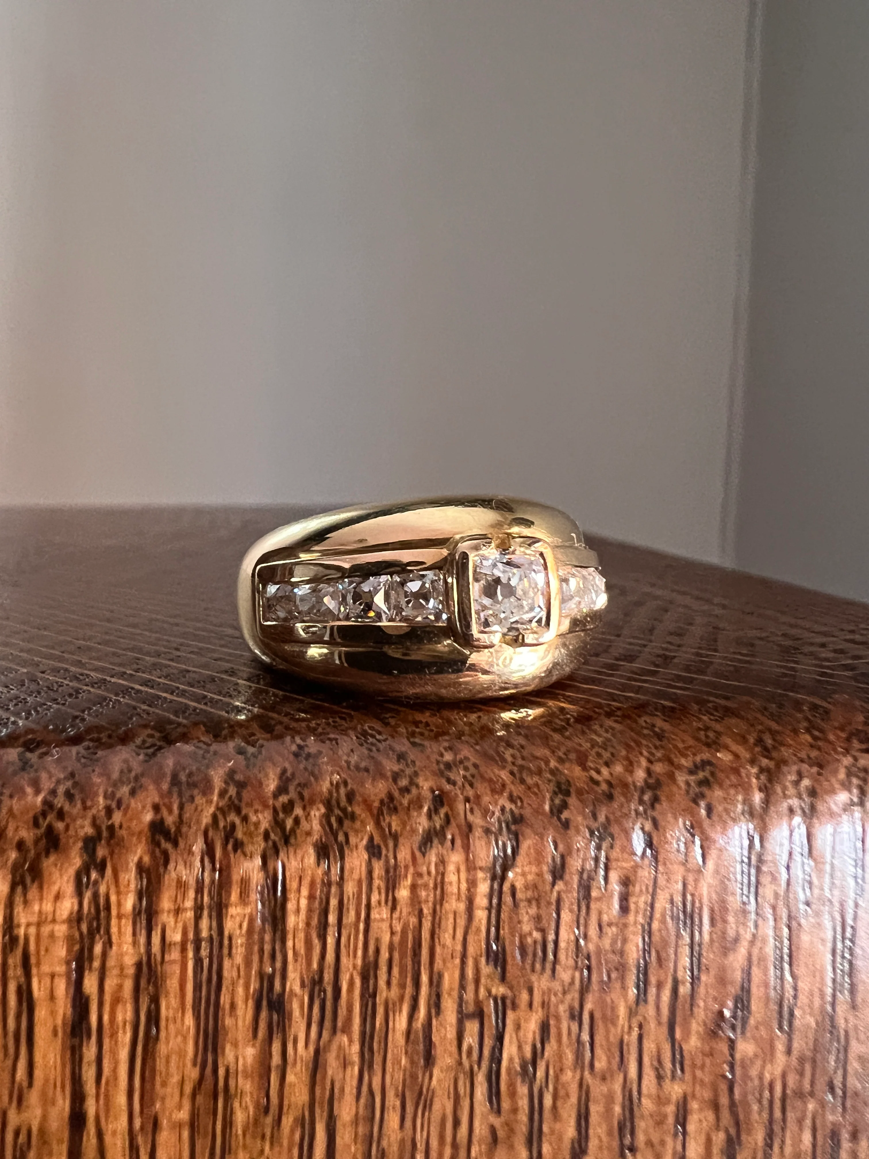 Chunky PERUZZI & Old Mine Cut Antique 1 Carat DIAMOND Gypsy Line Ring 9.6g 18k Gold HEAVY Vintage Setting Stacker 11mm Wide Band French - Image 25