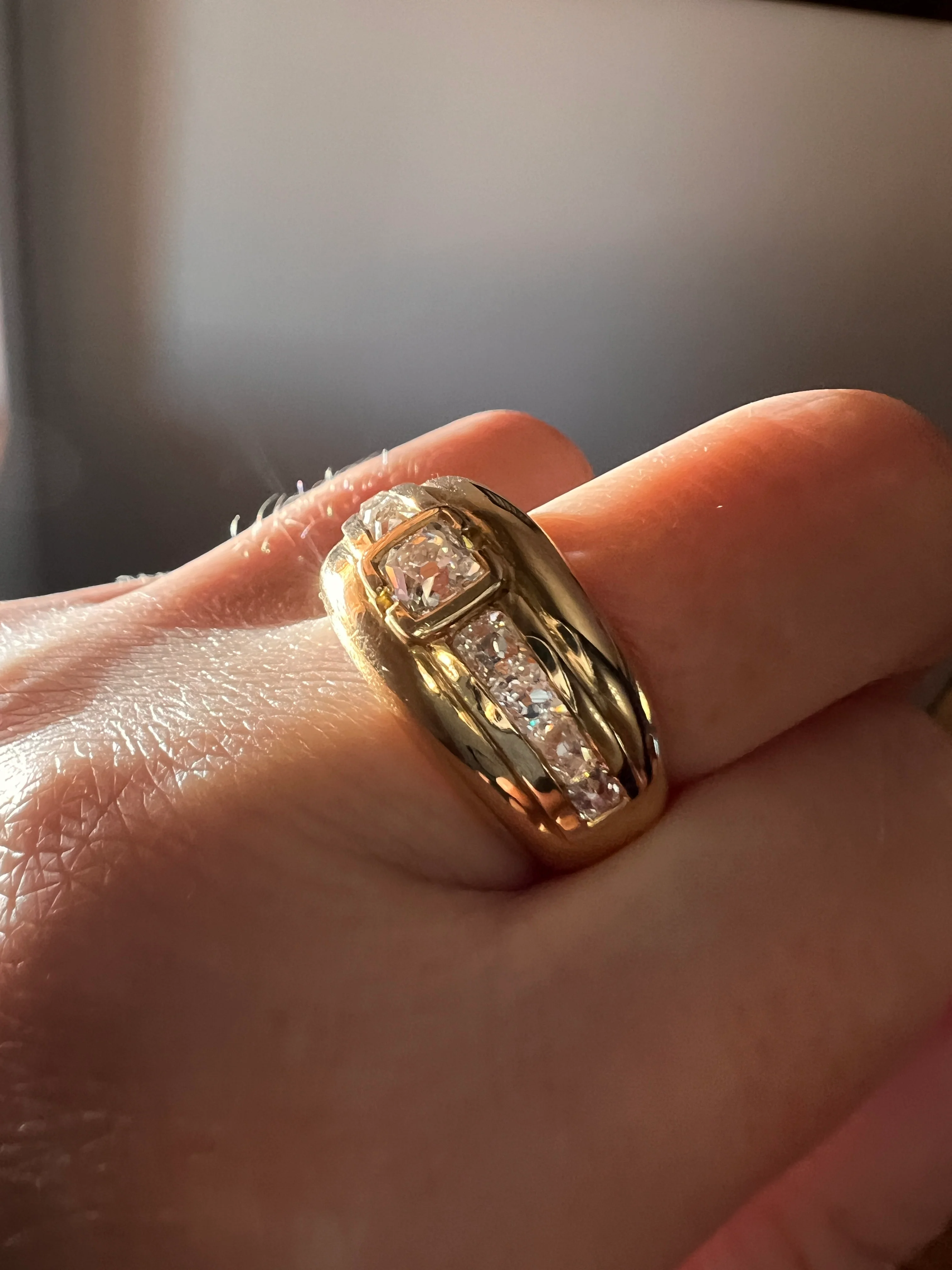 Chunky PERUZZI & Old Mine Cut Antique 1 Carat DIAMOND Gypsy Line Ring 9.6g 18k Gold HEAVY Vintage Setting Stacker 11mm Wide Band French - Image 26