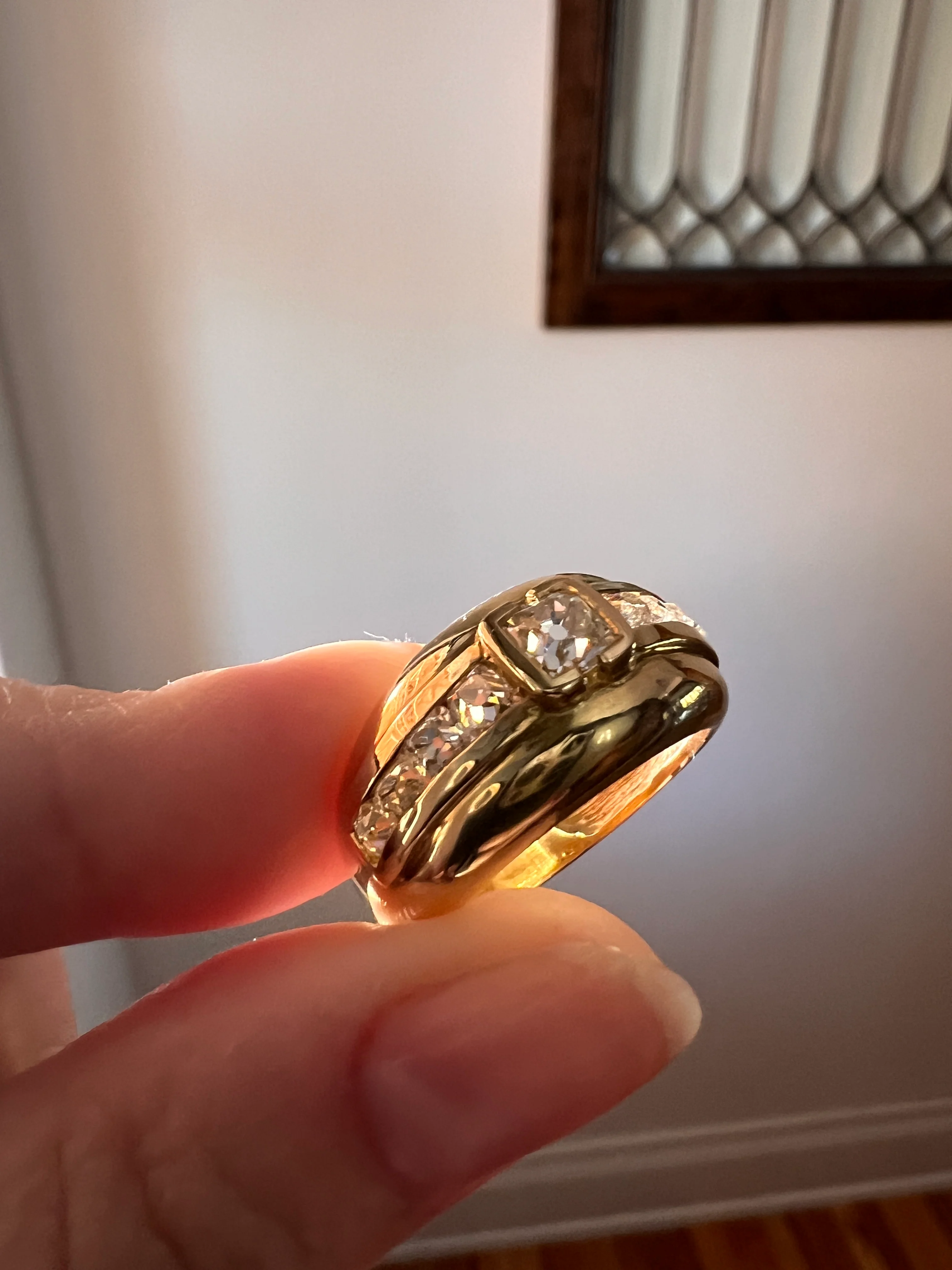 Chunky PERUZZI & Old Mine Cut Antique 1 Carat DIAMOND Gypsy Line Ring 9.6g 18k Gold HEAVY Vintage Setting Stacker 11mm Wide Band French - Image 27