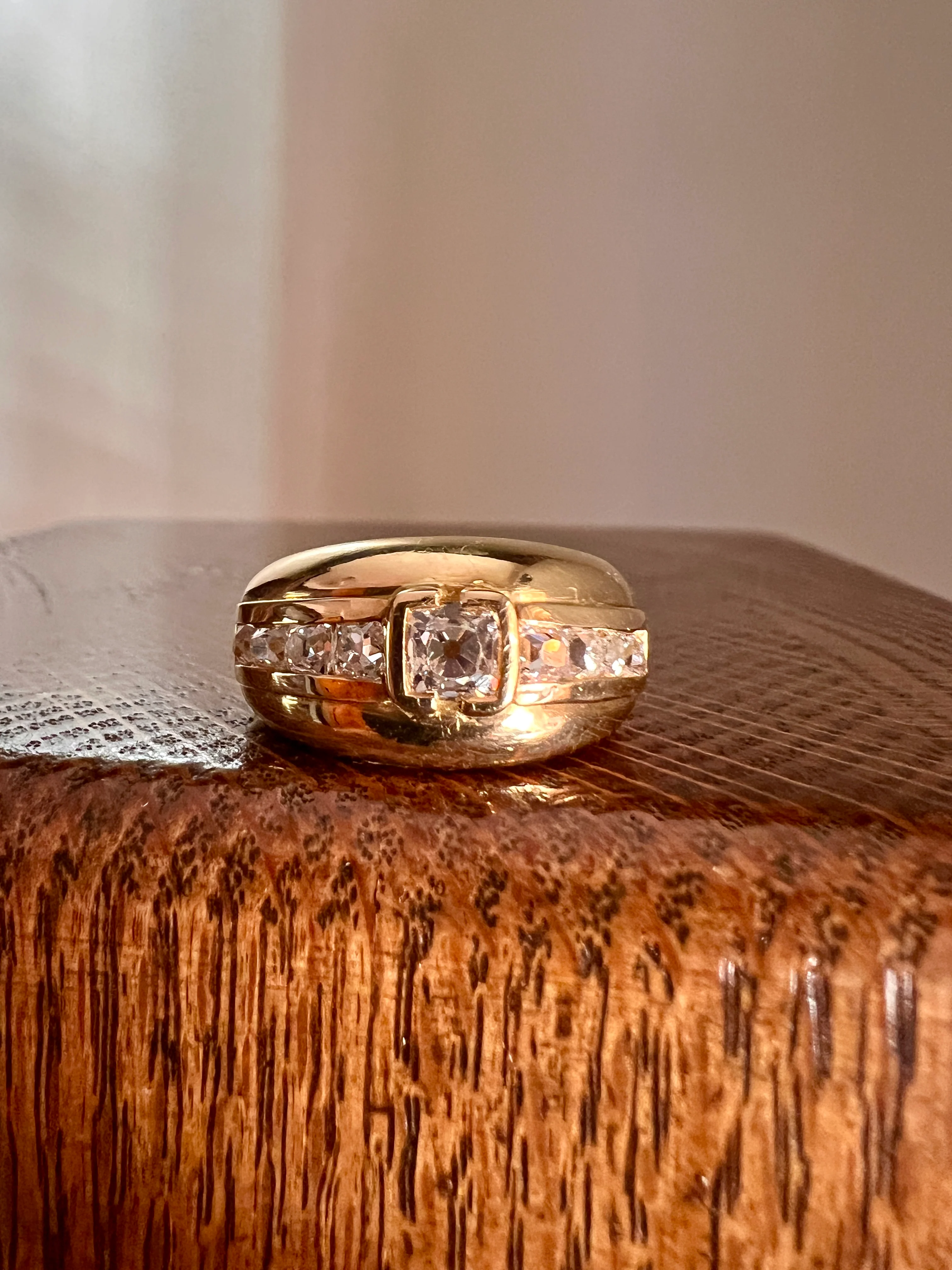 Chunky PERUZZI & Old Mine Cut Antique 1 Carat DIAMOND Gypsy Line Ring 9.6g 18k Gold HEAVY Vintage Setting Stacker 11mm Wide Band French - Image 28