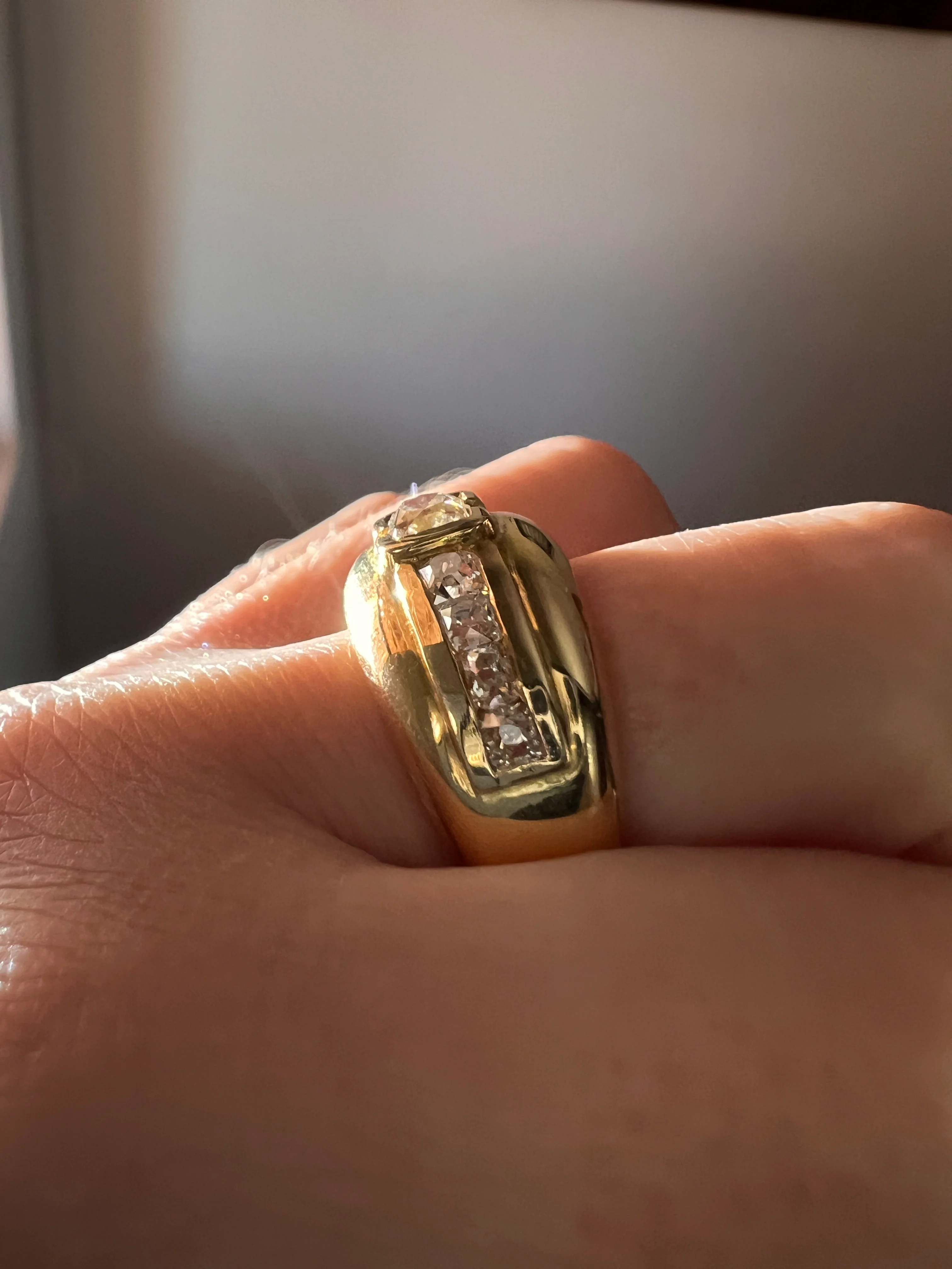Chunky PERUZZI & Old Mine Cut Antique 1 Carat DIAMOND Gypsy Line Ring 9.6g 18k Gold HEAVY Vintage Setting Stacker 11mm Wide Band French - Image 29