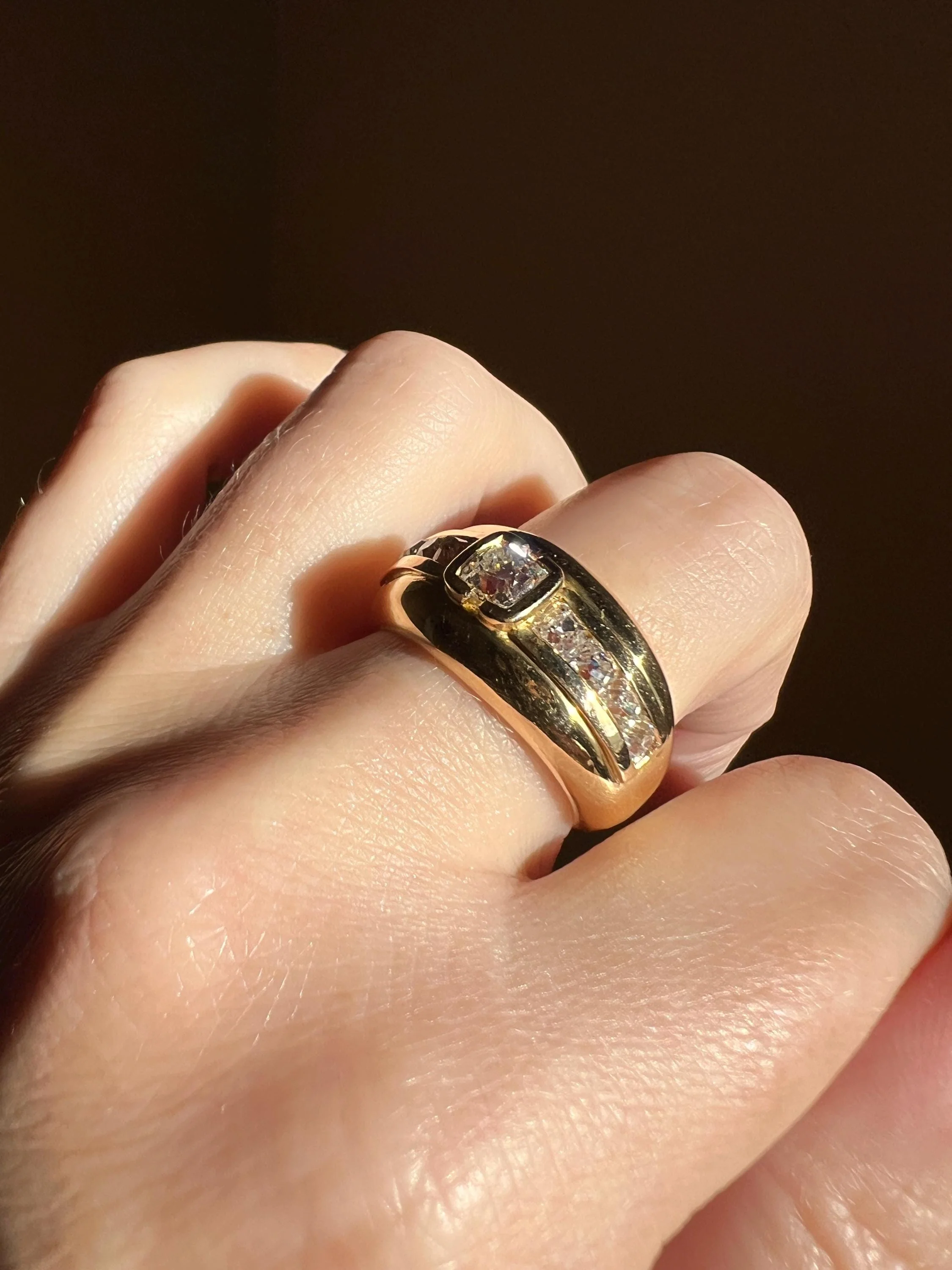 Chunky PERUZZI & Old Mine Cut Antique 1 Carat DIAMOND Gypsy Line Ring 9.6g 18k Gold HEAVY Vintage Setting Stacker 11mm Wide Band French - Image 3