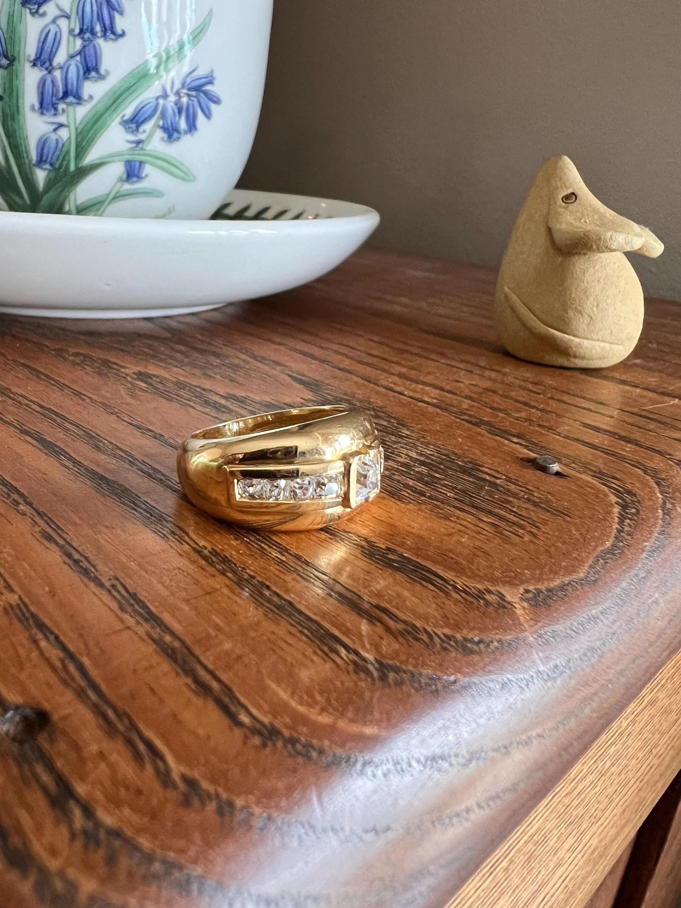 Chunky PERUZZI & Old Mine Cut Antique 1 Carat DIAMOND Gypsy Line Ring 9.6g 18k Gold HEAVY Vintage Setting Stacker 11mm Wide Band French - Image 4